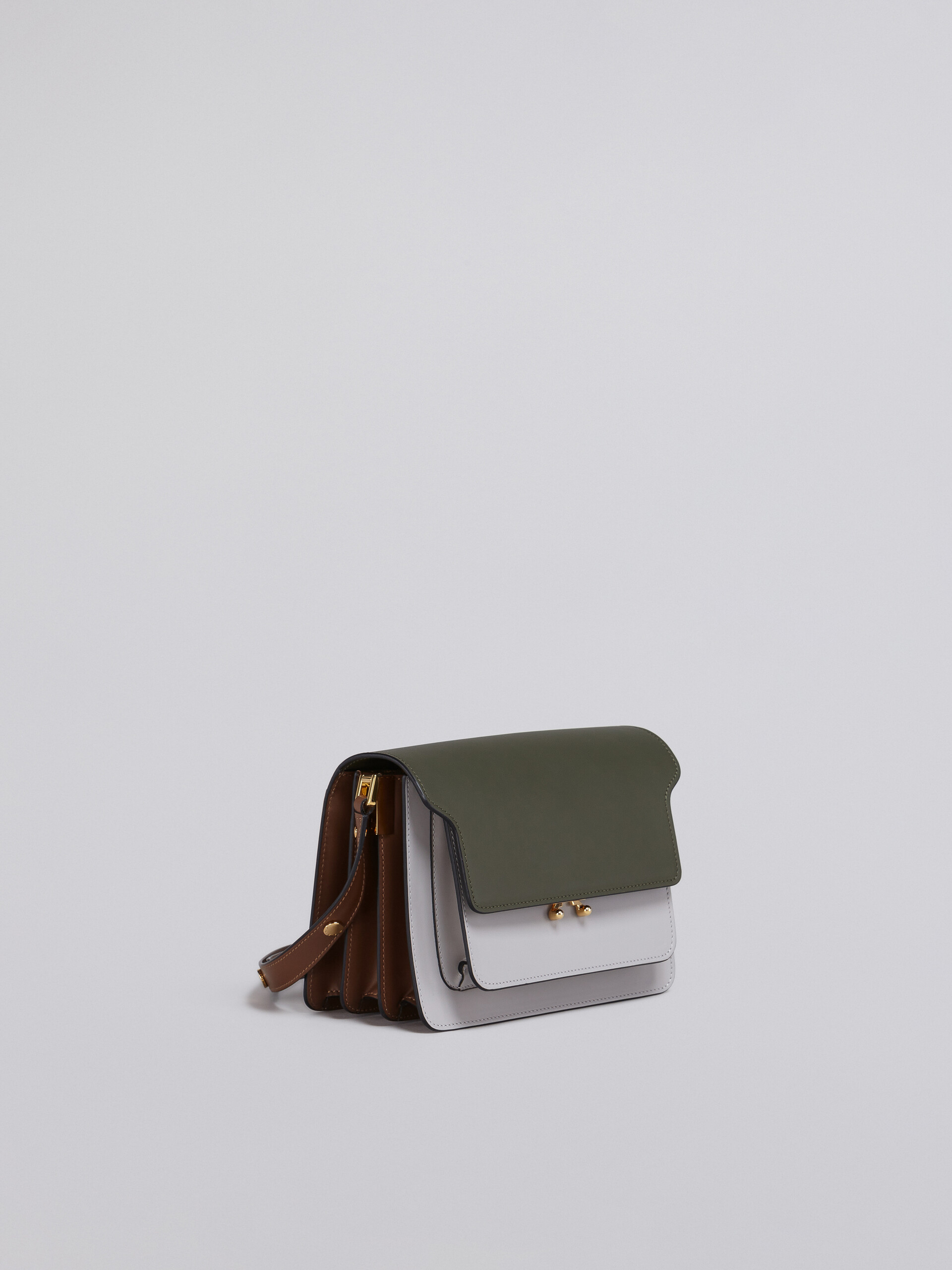 TRUNK medium bag in green grey and brown leather - Shoulder Bag - Image 5
