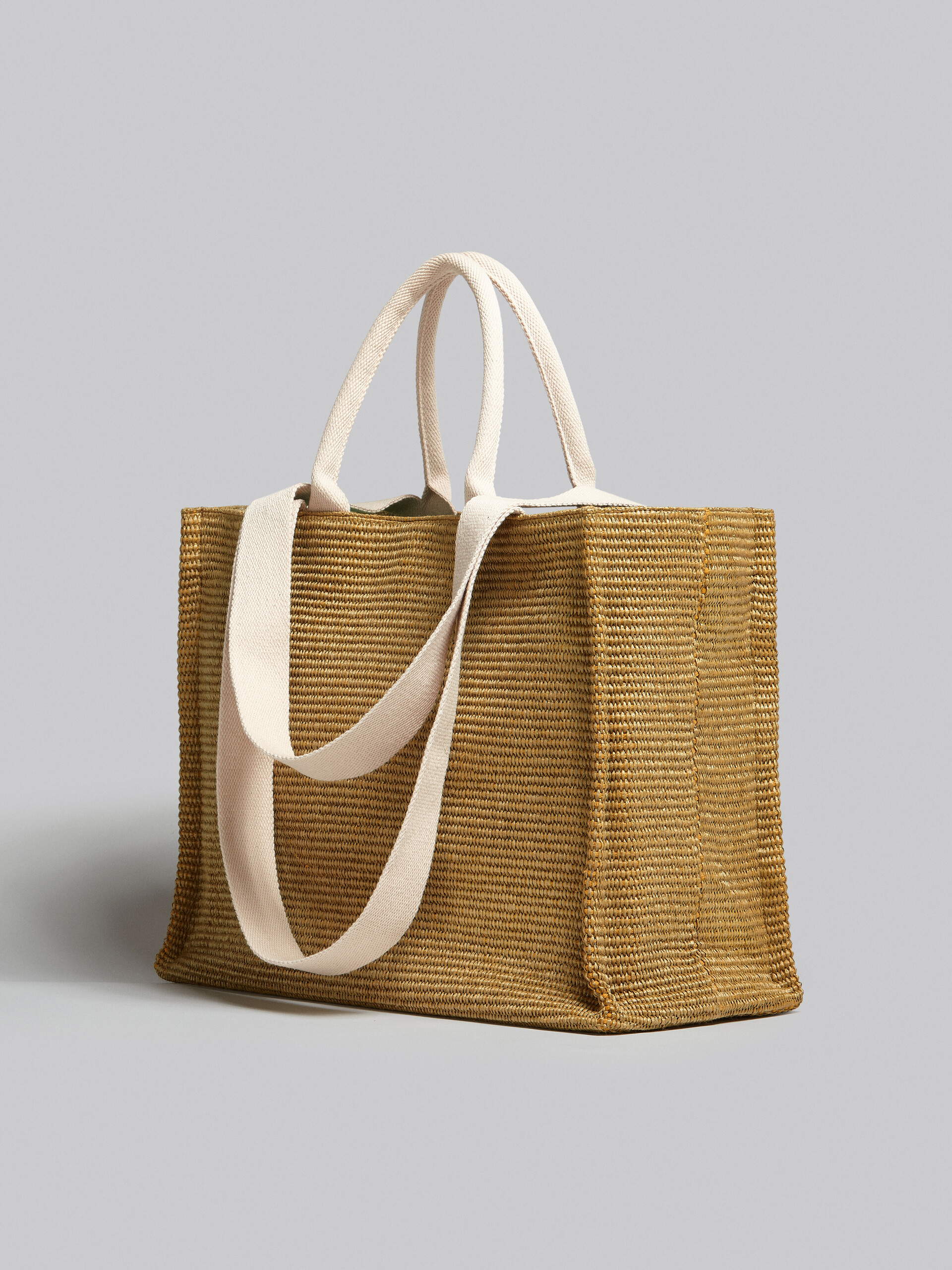 Large Tote in natural-coloured raffia-effect fabric - Shopping Bags - Image 3