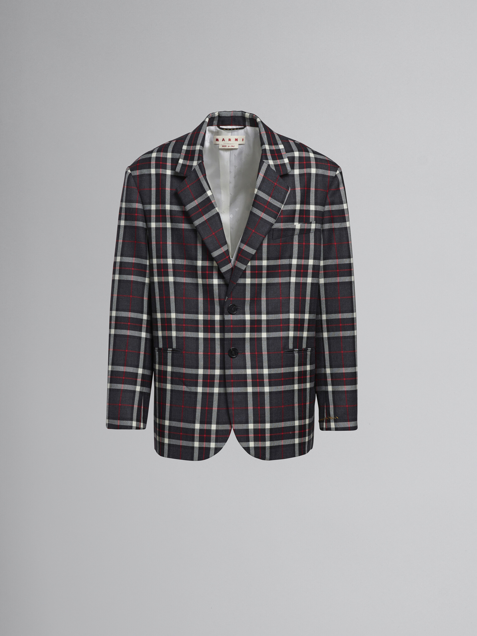 Grey tartan wool blazer - Jackets - Image 1
