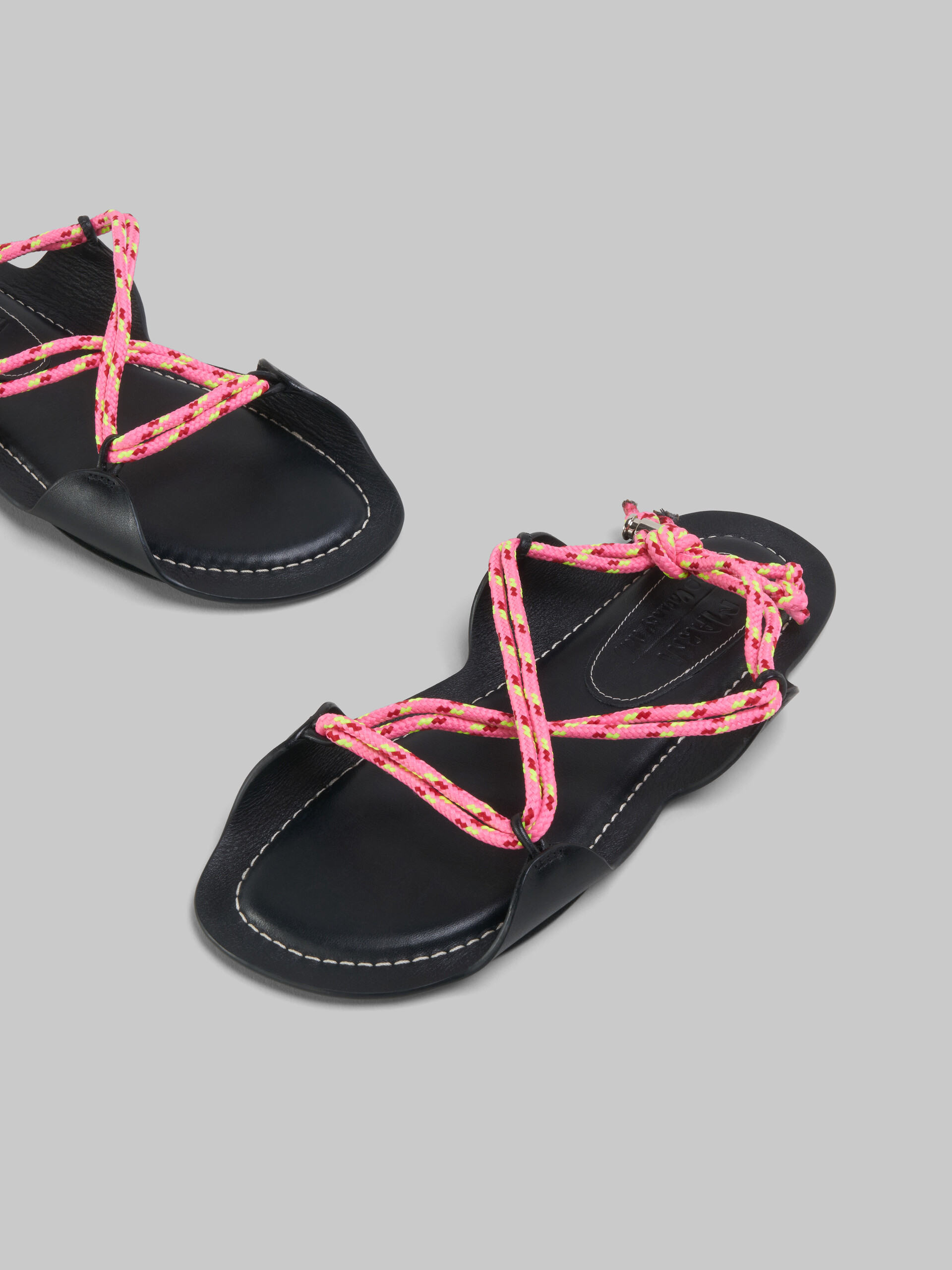 Marni x No Vacancy Inn - Black leather sandals with multicolour rope - Sandals - Image 5