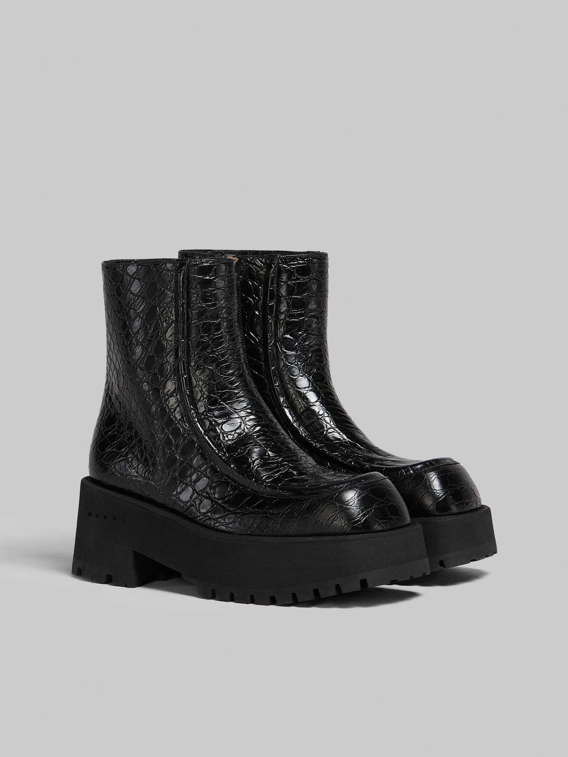 Ankle boot in black croco print leather - Boots - Image 2
