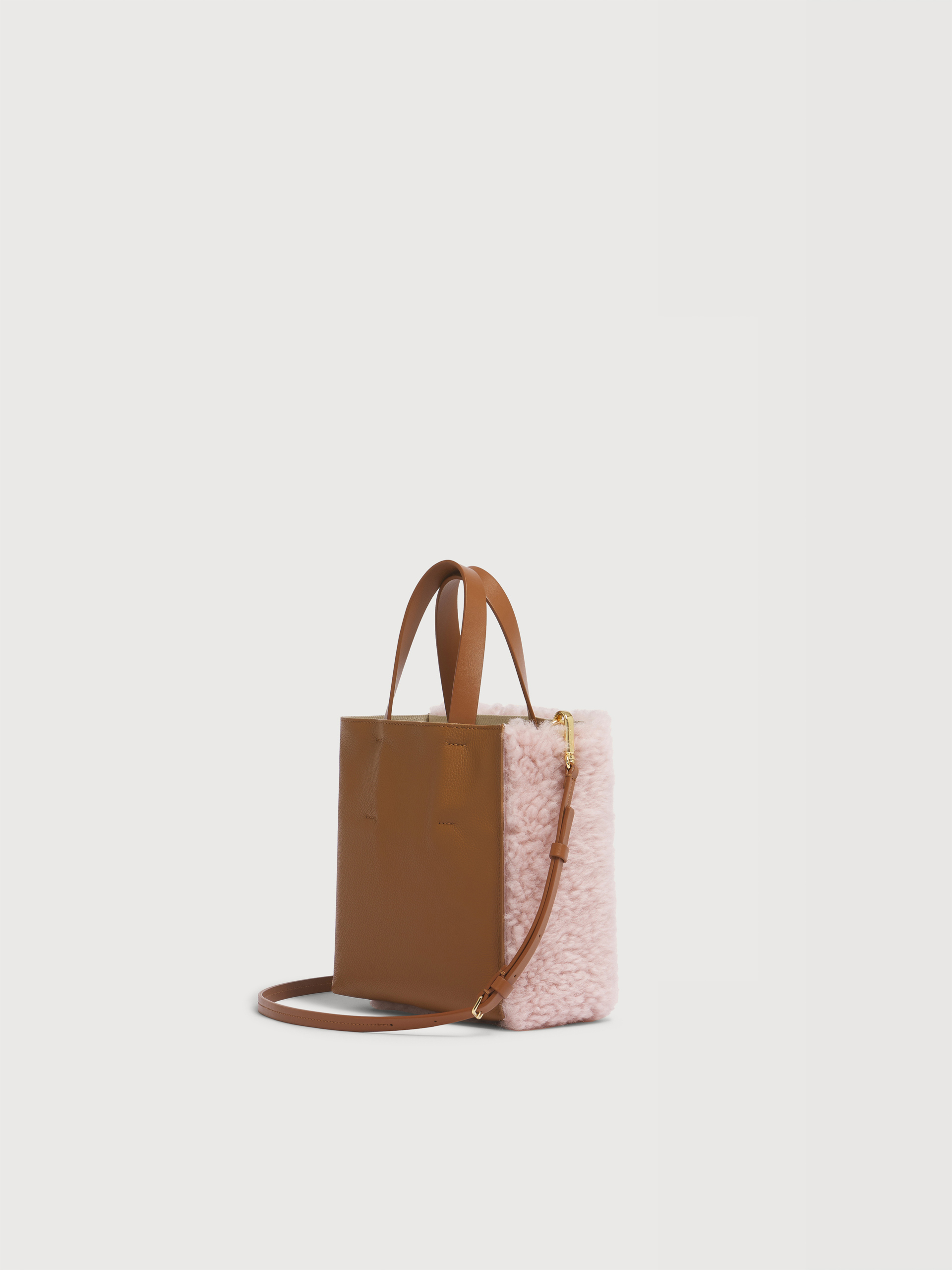 ピンク ブラウン シアリング＆レザー製 Museo ソフトミニバッグ | Marni