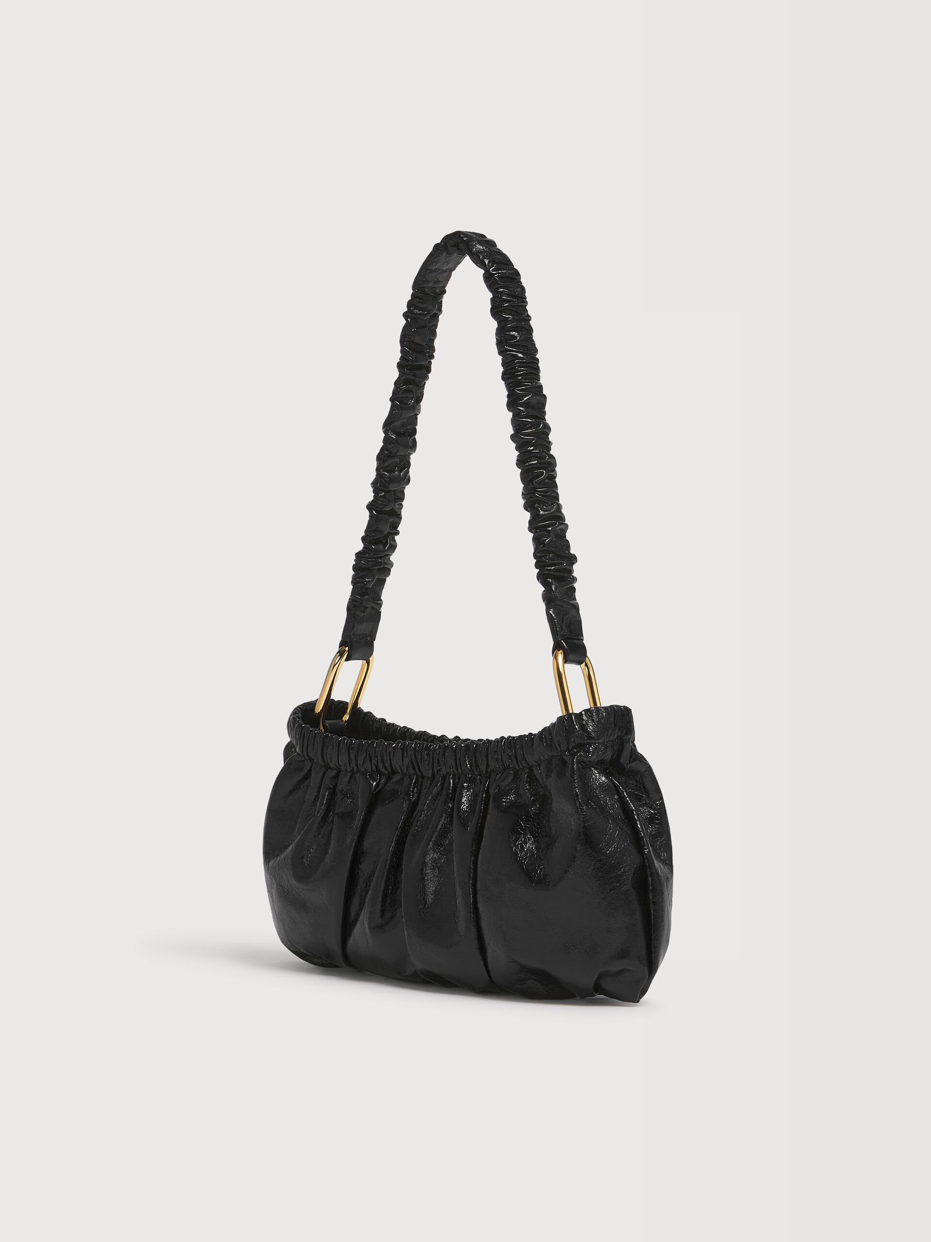 ブラック レザー ギャザー クラッチ | Marni