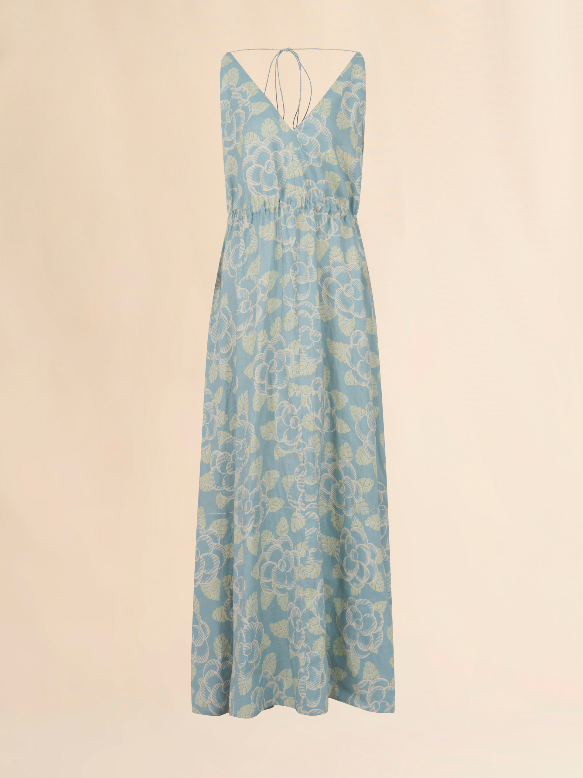 Maxikleid aus blauem Ramie mit Banjo-Print - Kleider - Image 1