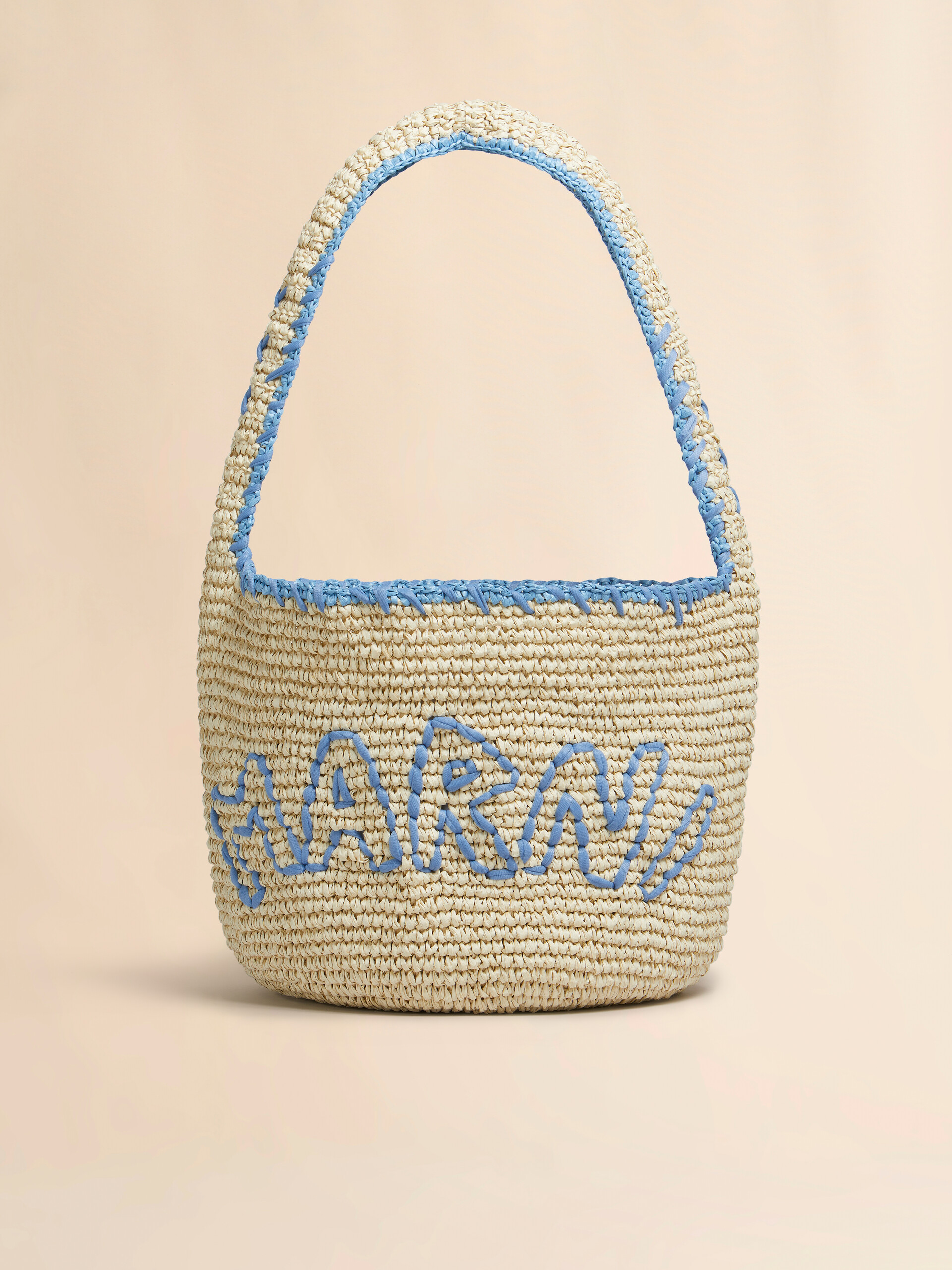 Natural raffia and blue Nassa medium hobo bag - Shoulder Bags - Image 1