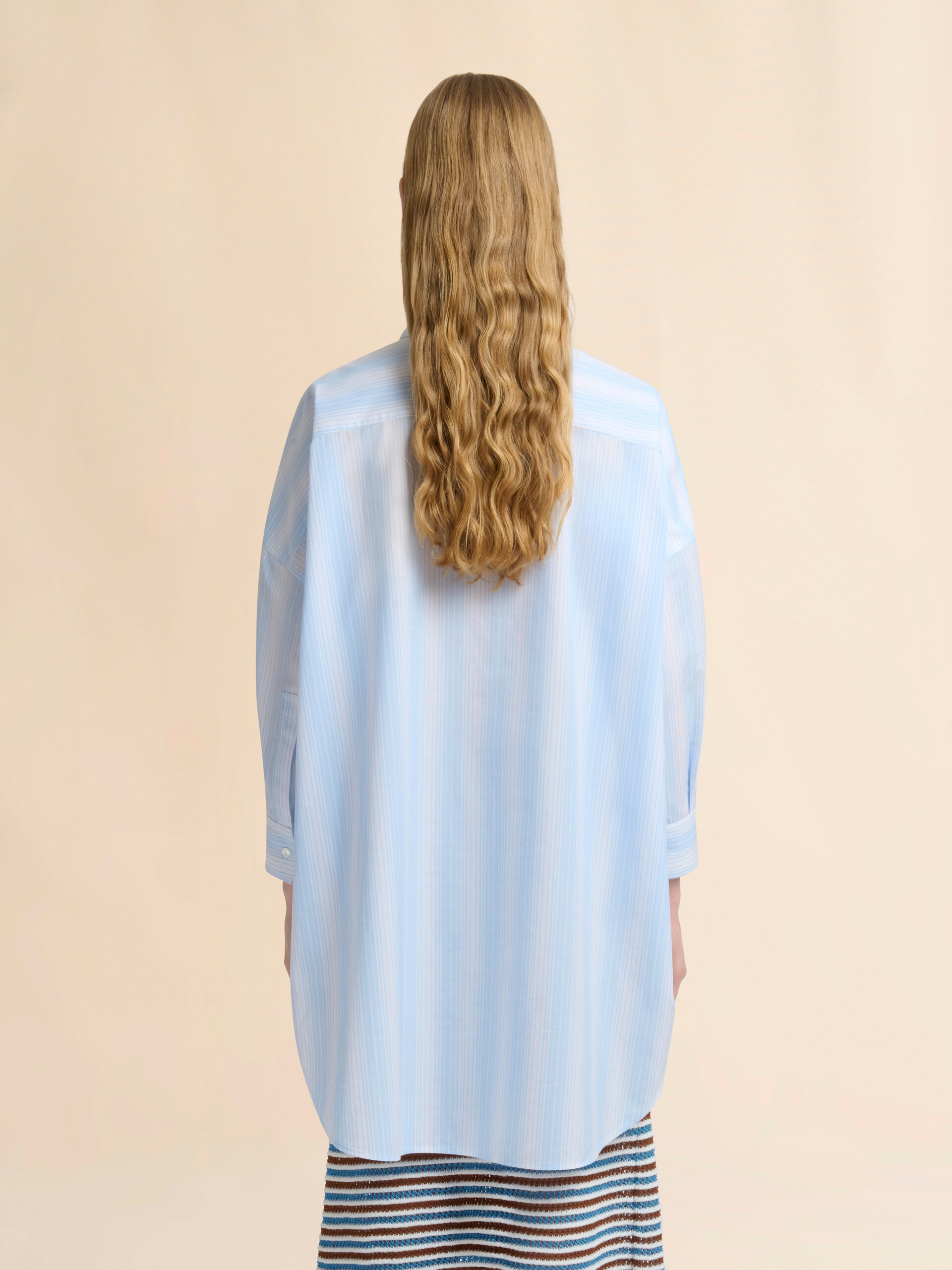 ブルー 無地パネル付きストライプポプリンシャツ - シャツ - Image 3