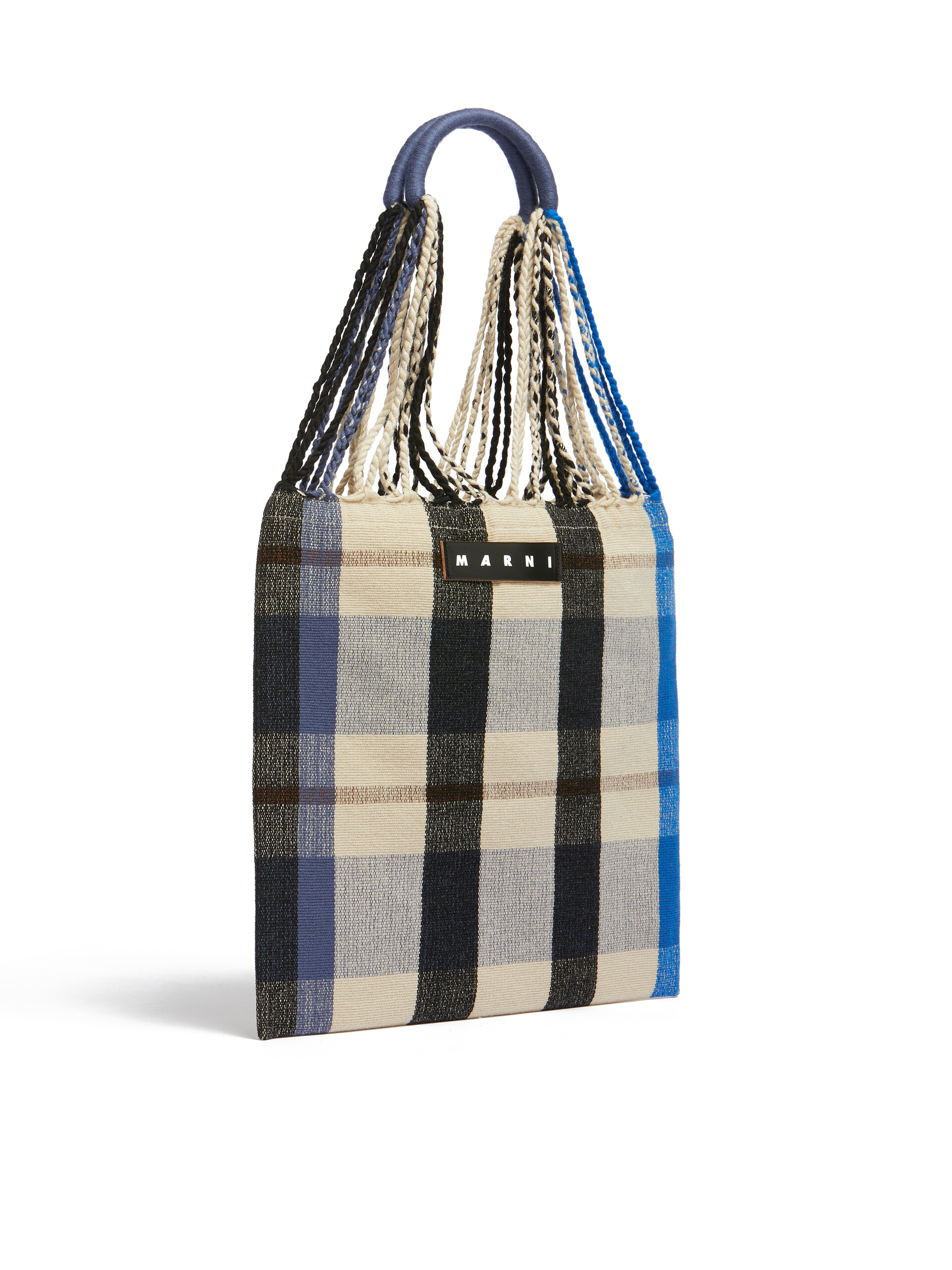 Blue checked MARNI MARKET HAMMOCK crochet bag - Shopping Bags - Image 2