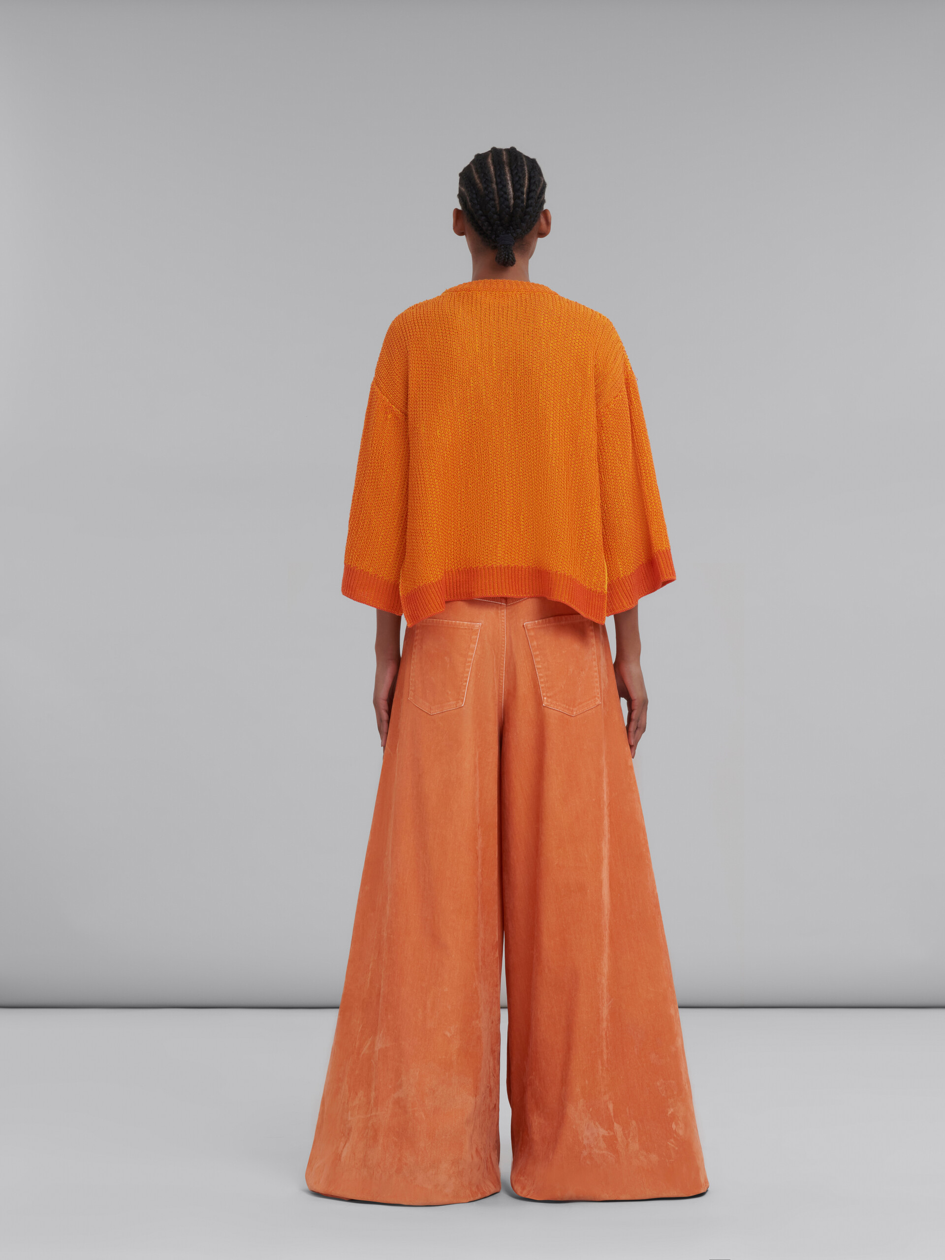 Orange flocked denim ultra-wide-leg trousers - Pants - Image 3