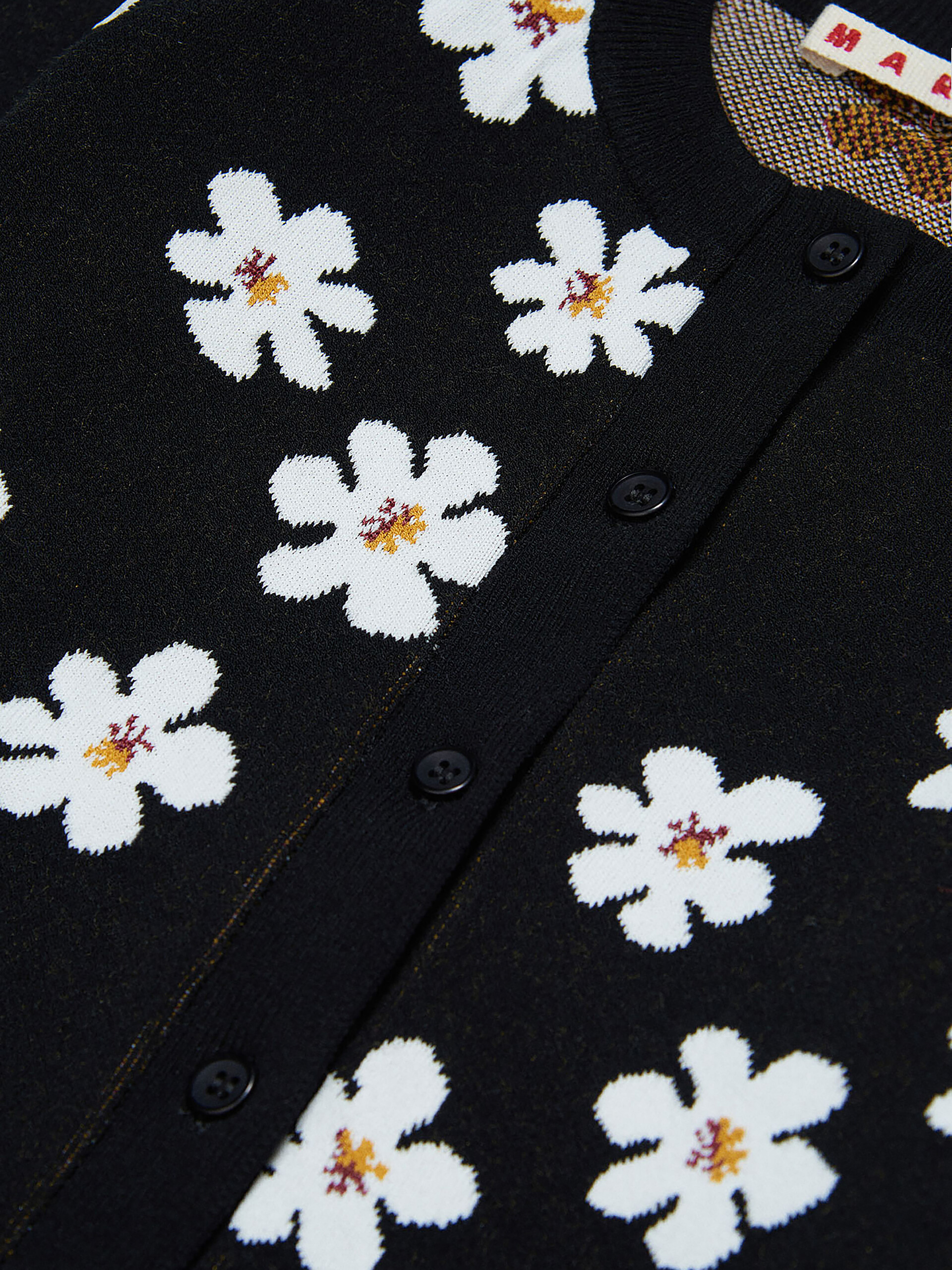 Black cardigan with jacquard Daisy motif - Knitwear - Image 3