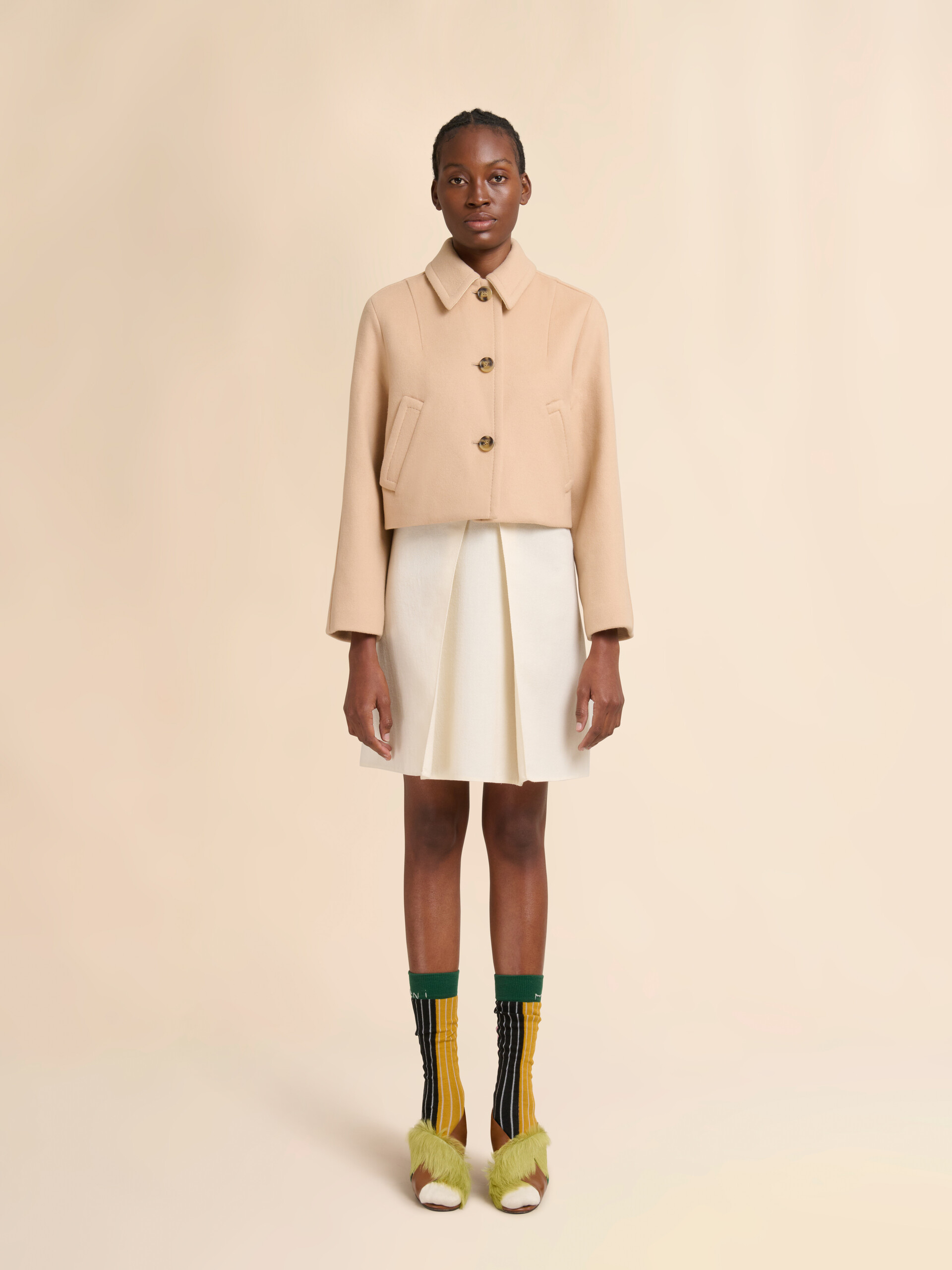 Camel felt cropped jacket - Jackets - Image 2