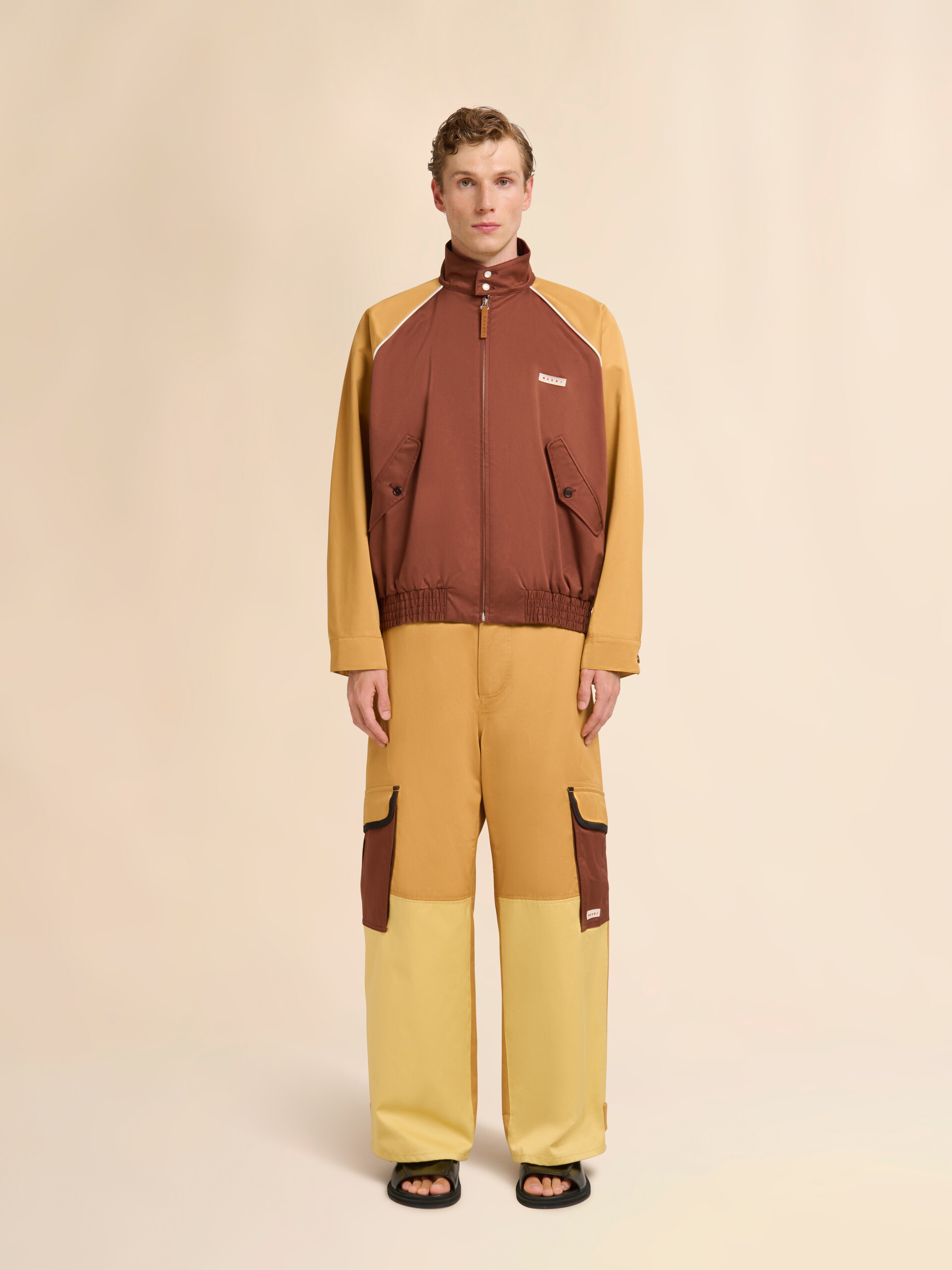 브라운 워터 리펠런트 개버딘 컬러 블록 보머 재킷 - Jackets - Image 2