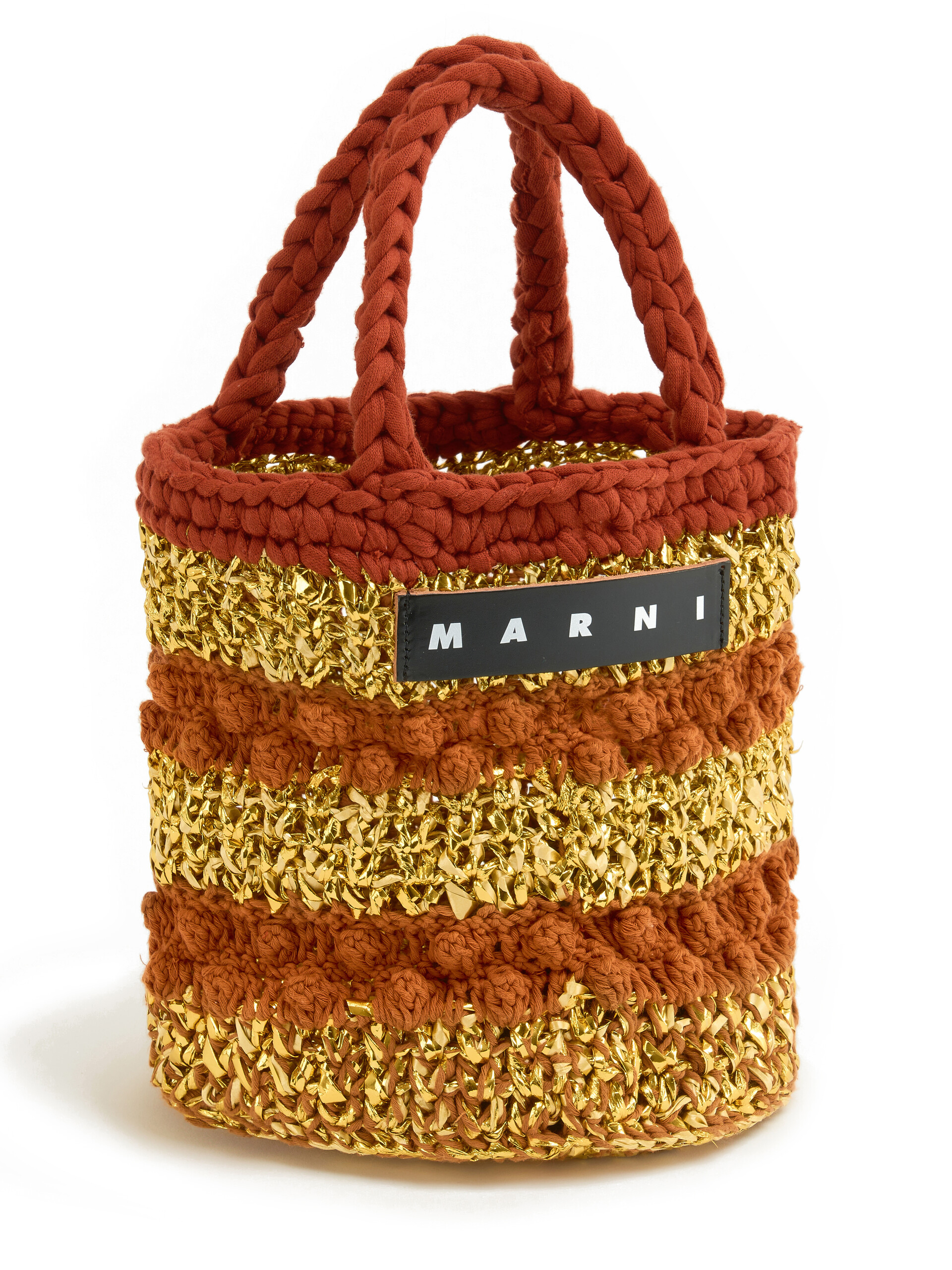 Deep blue and silver bobble-knit MARNI MARKET BUCKET bag - Shopping Bags - Image 4