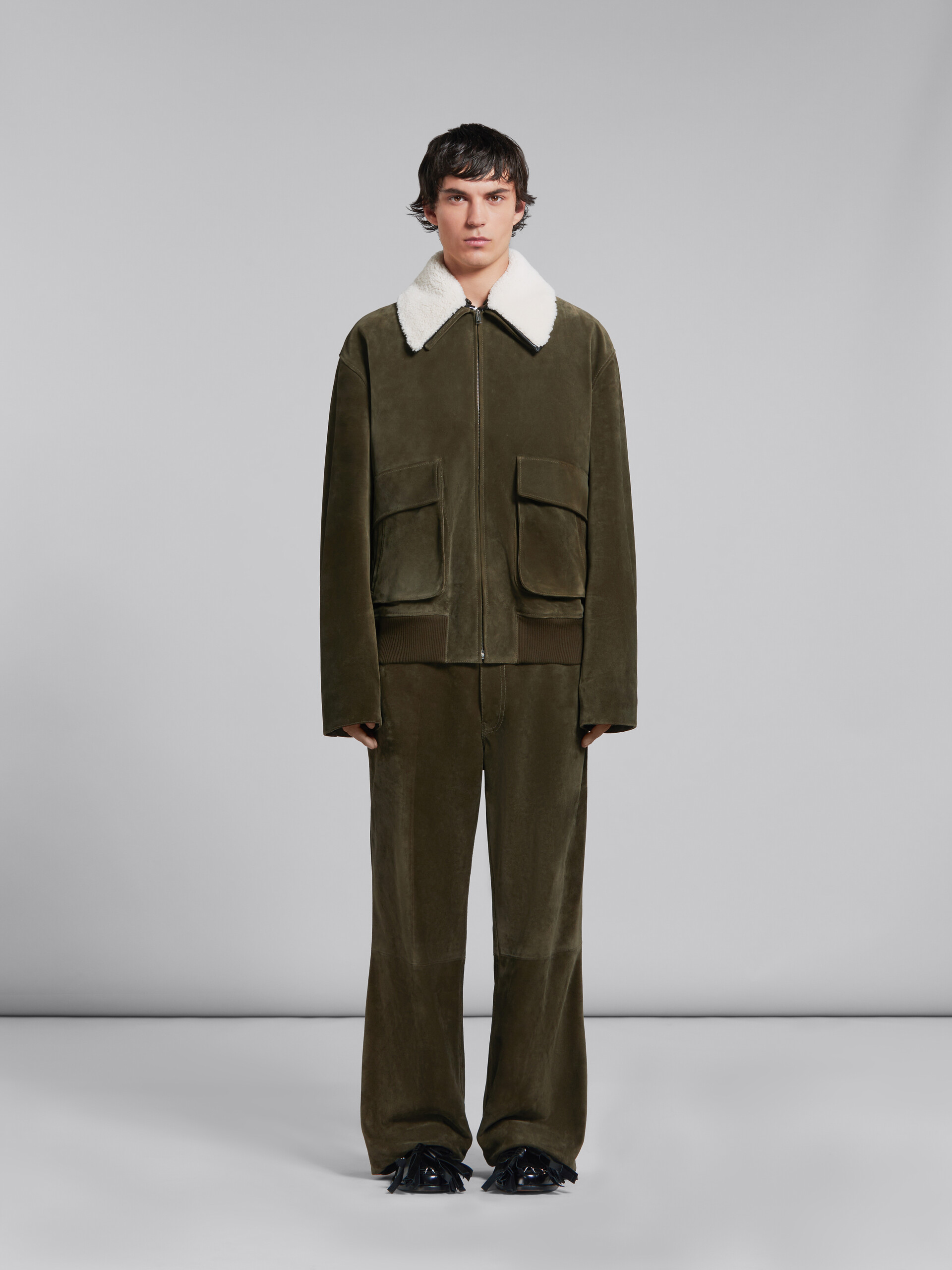 Green suede jacket with shearling collar | Marni