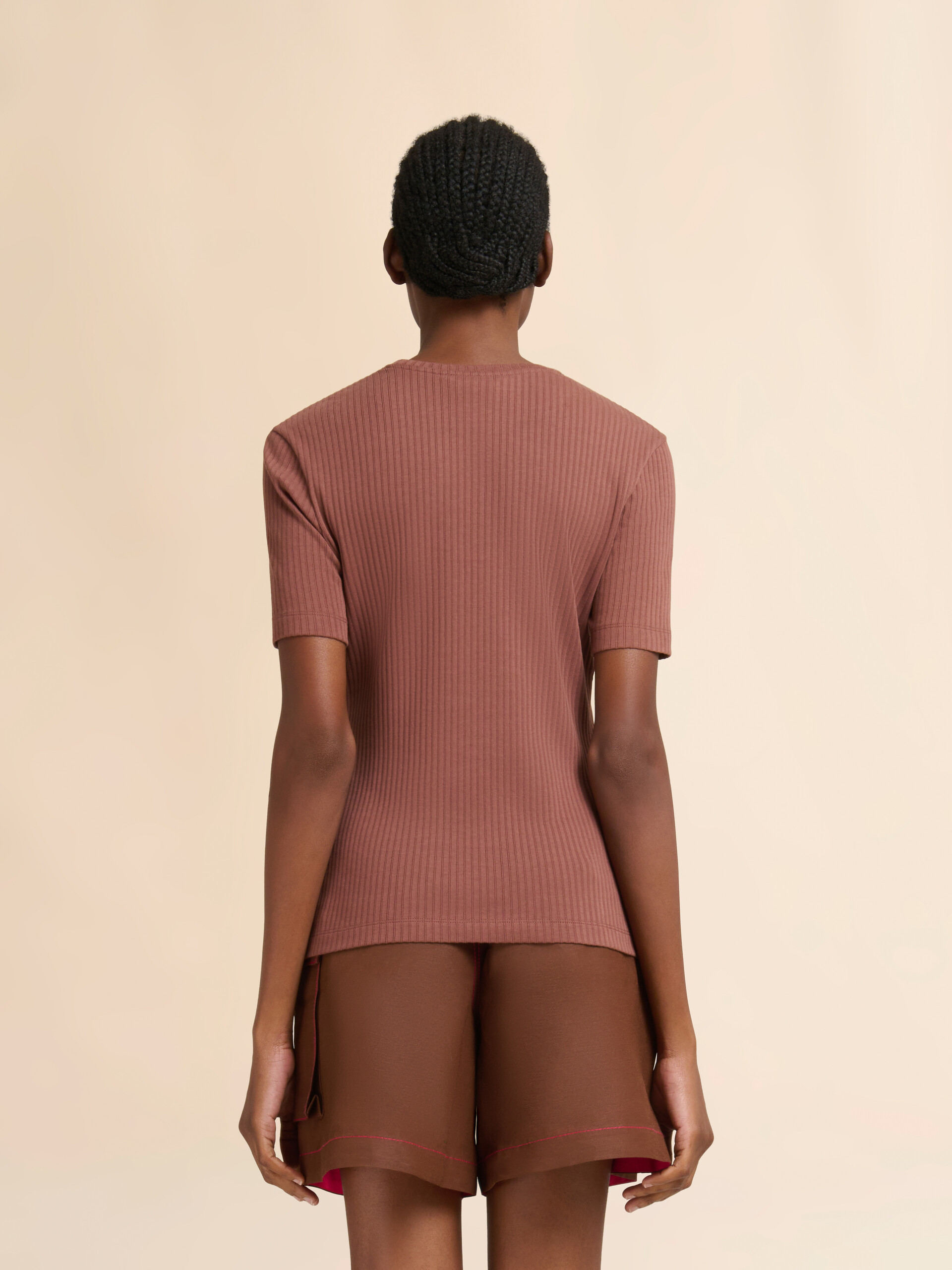 Brown ribbed cotton T-shirt with Marni Frame logo - T-shirts - Image 3