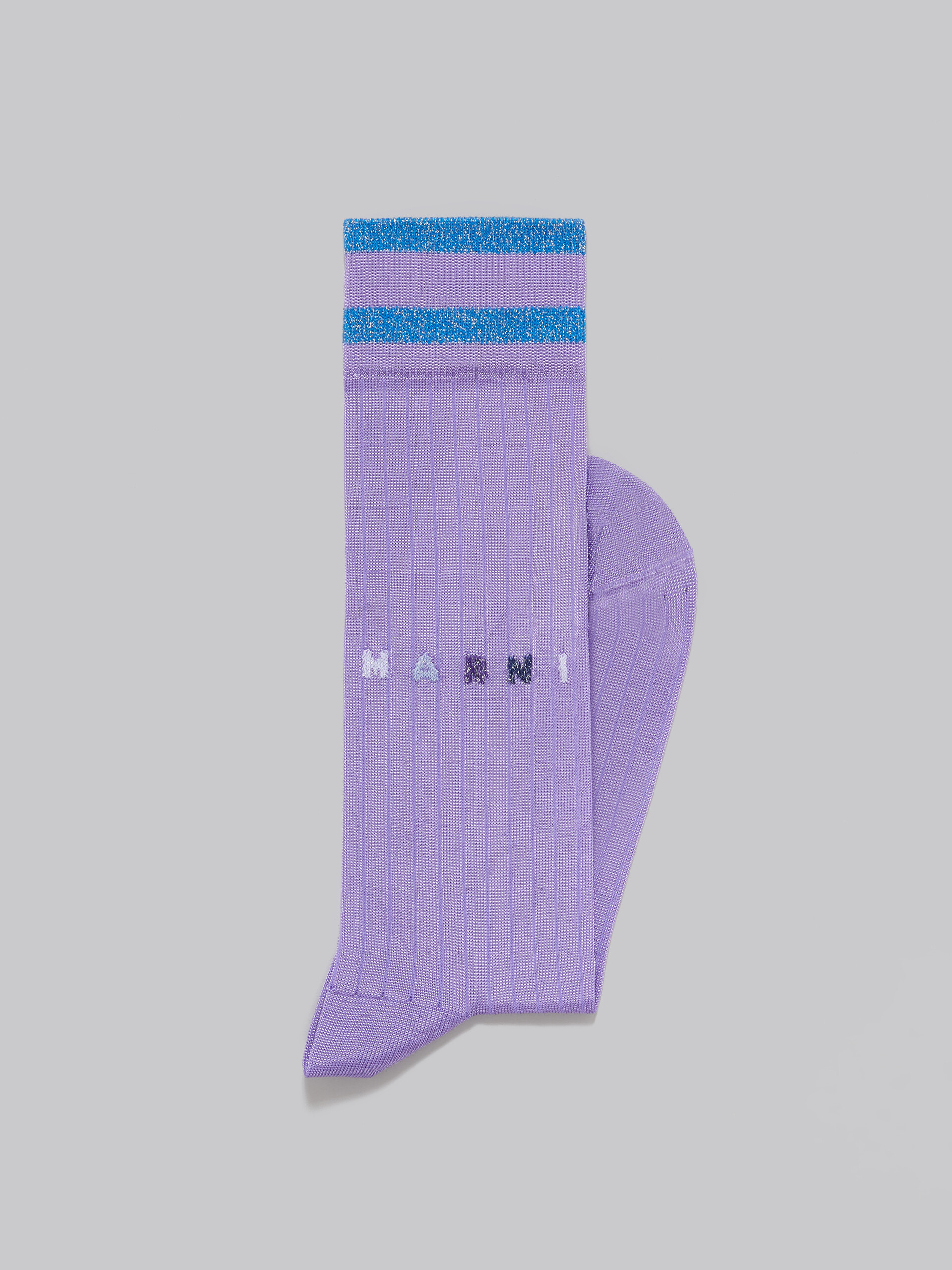 Purple viscose socks with lurex stripes - Socks - Image 2