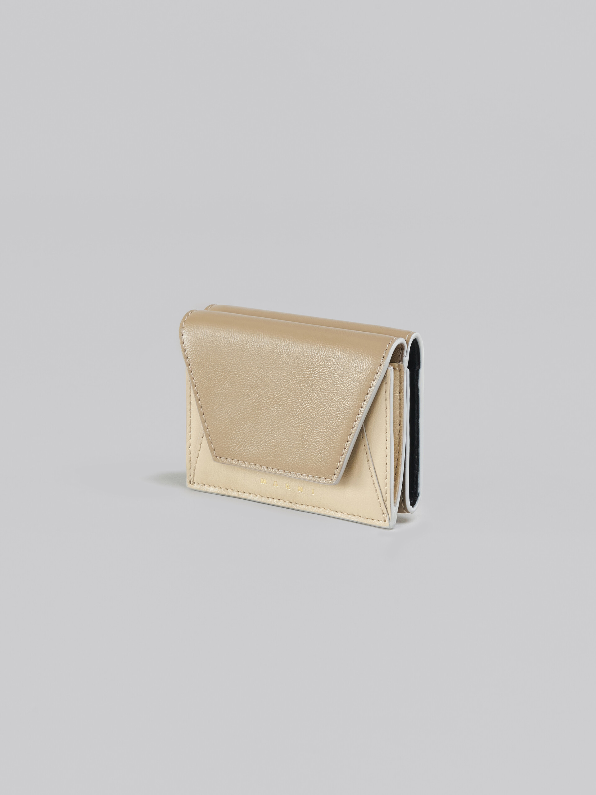 Grey-green and beige leather tri-fold wallet - Wallets - Image 4