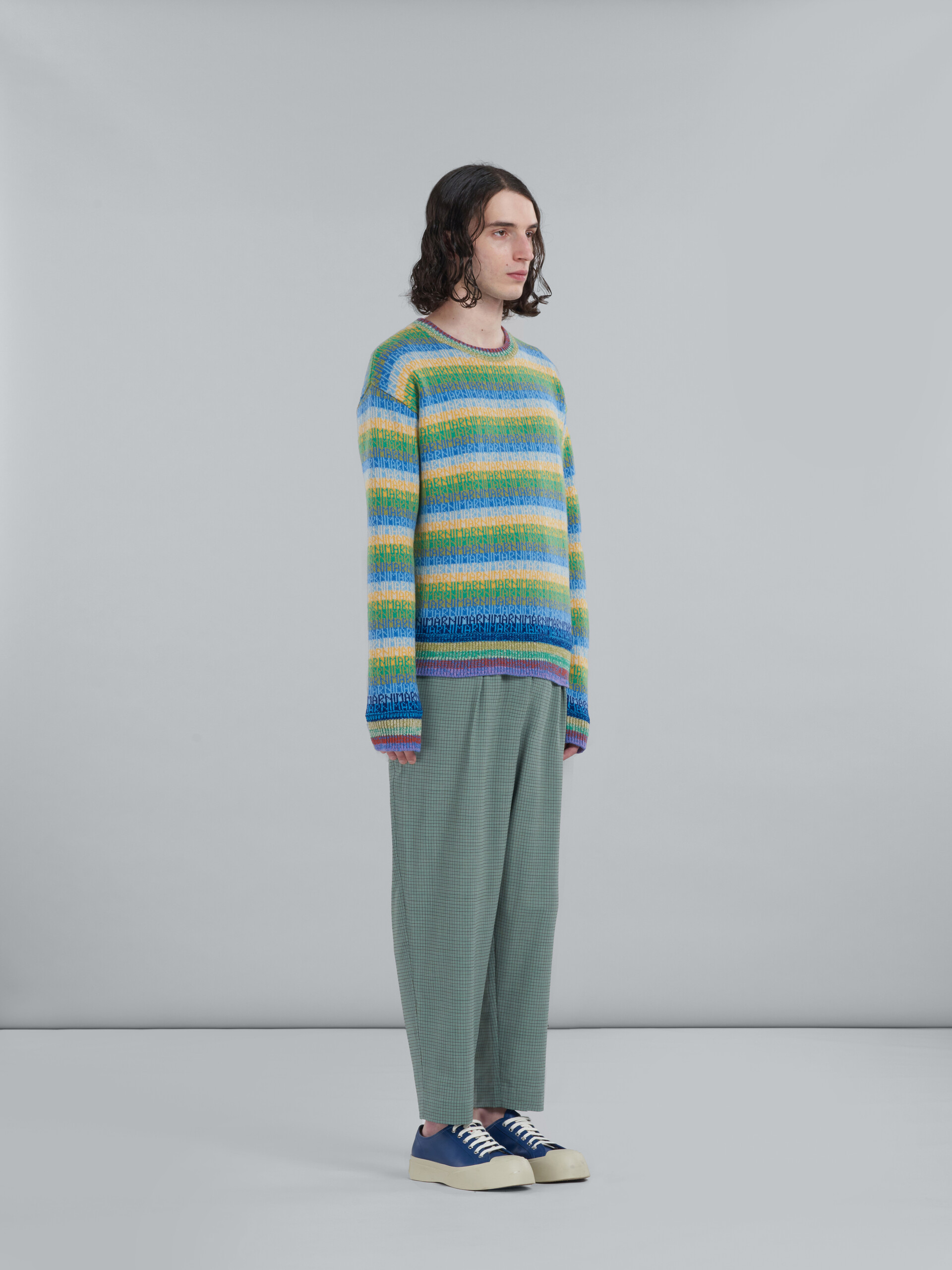Green cropped trousers in tropical wool with checks - Pants - Image 5