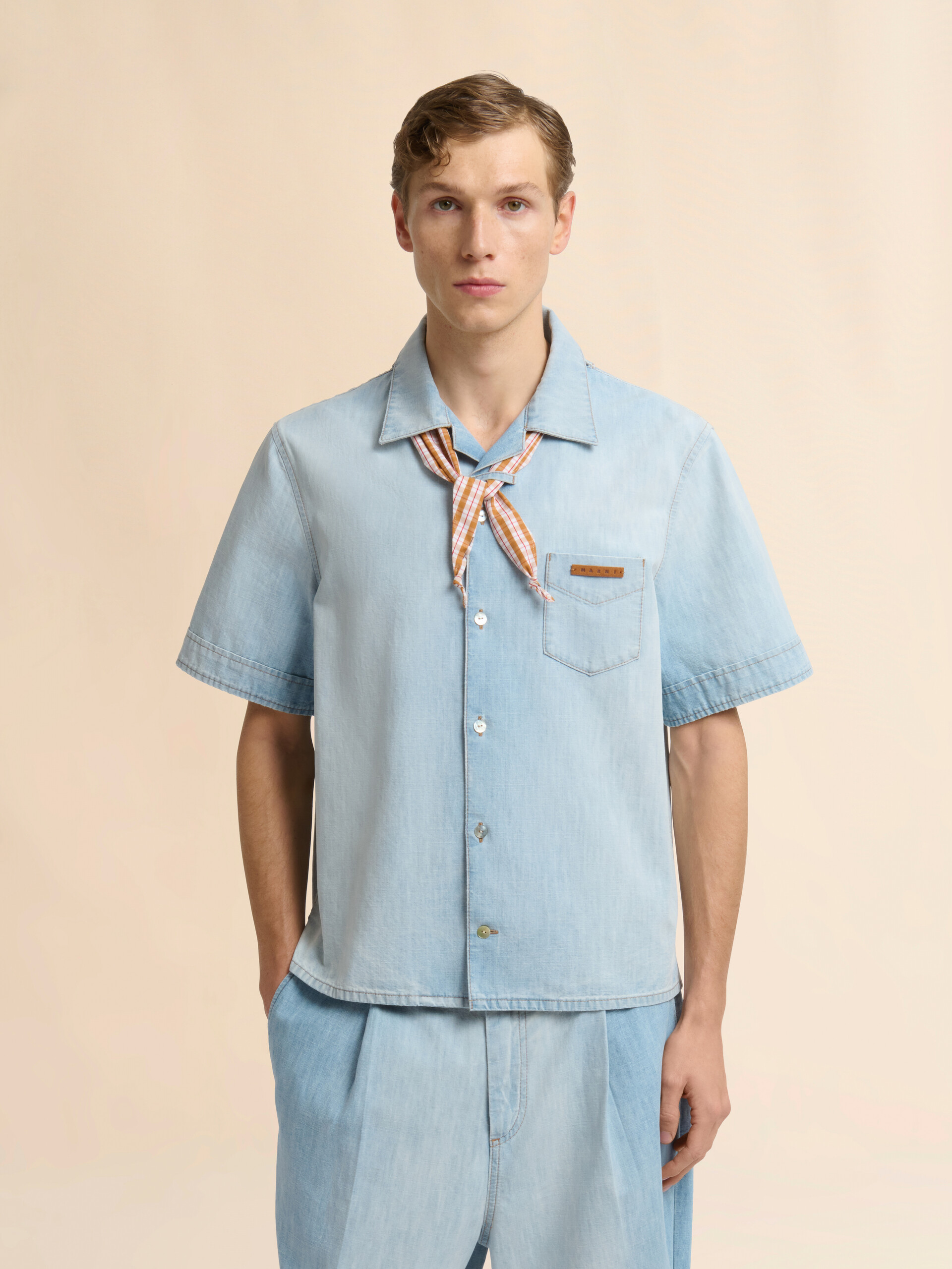 Light blue chambray shirt with neck tie - Shirts - Image 2