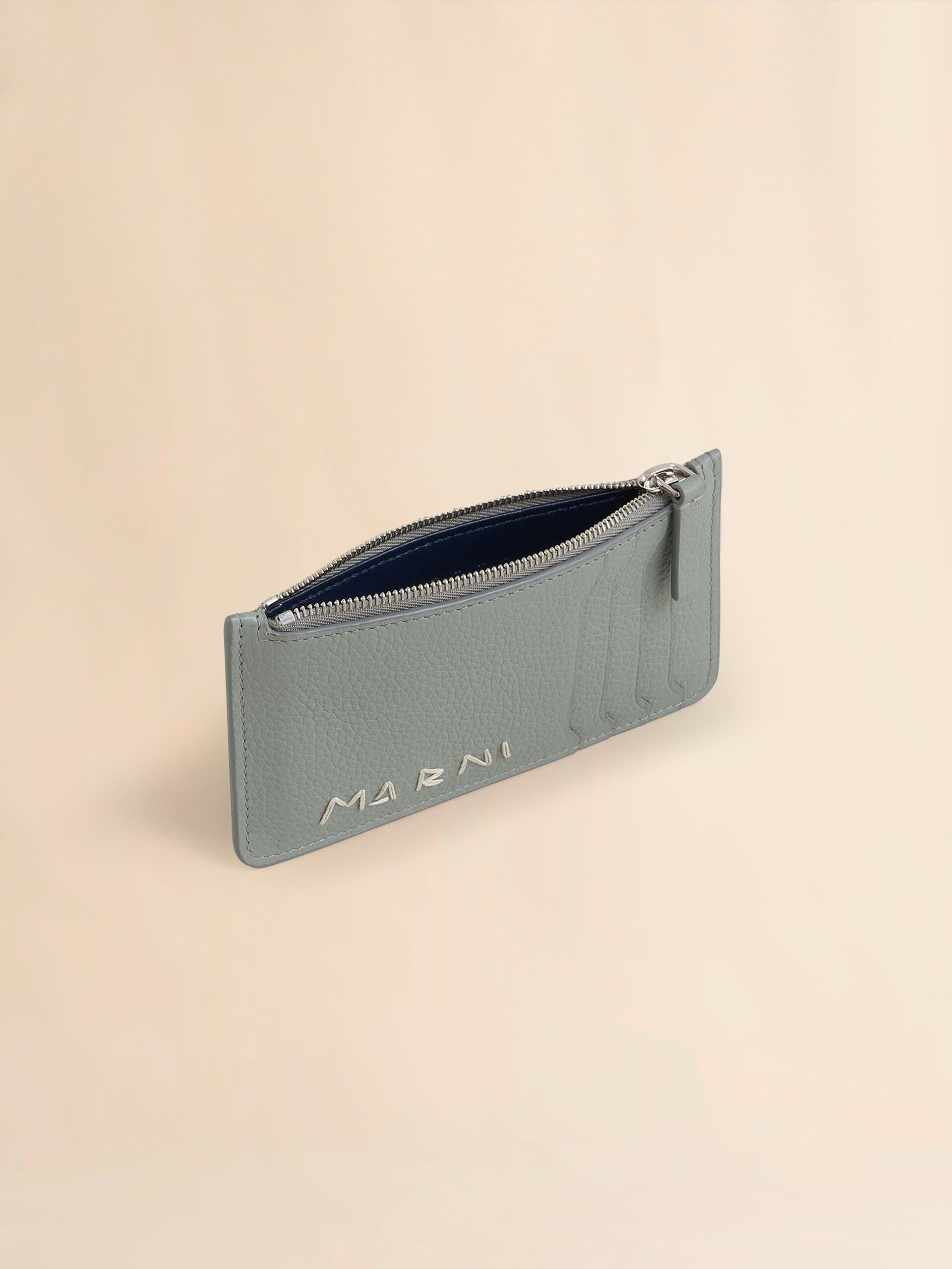 Black leather card case with Marni Mending embroidery - Wallets - Image 2