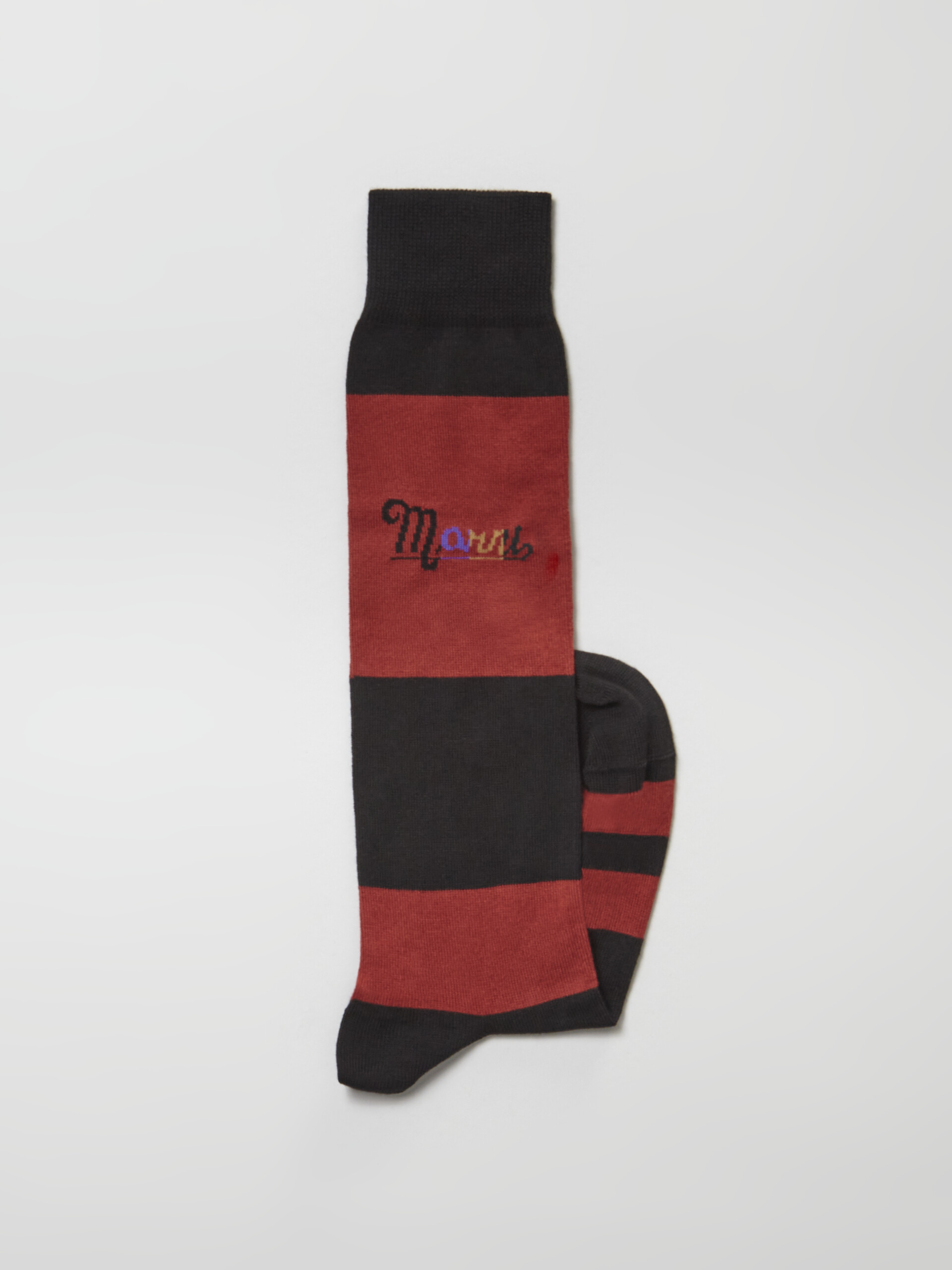 Calza in cotone rigato con logo intarsio arcobaleno nero e rosso - Calze - Image 2