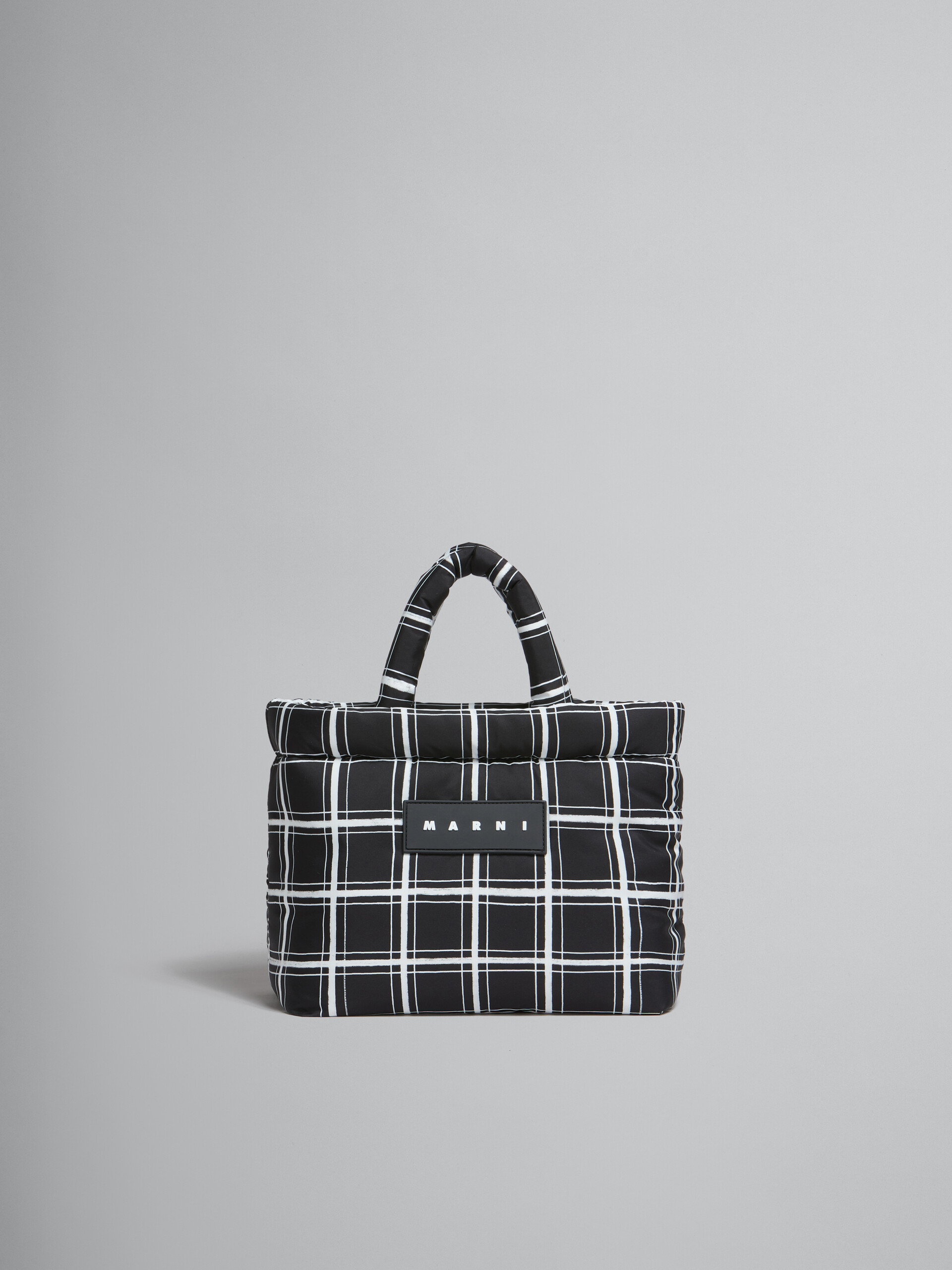 Black checked Puff mini tote Bag - Handbag - Image 1