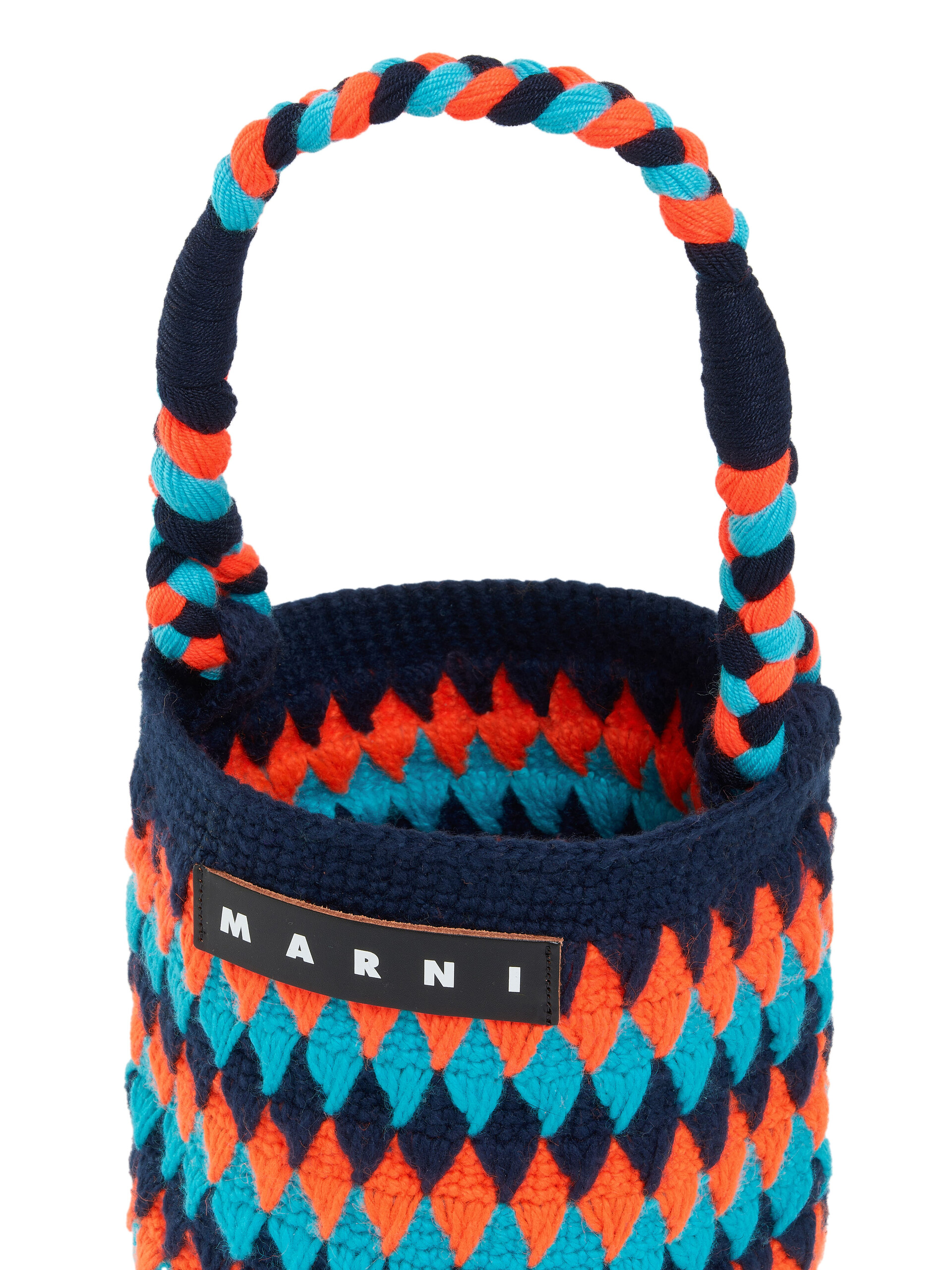 Sac Marni Market Chessboard orange et bleu réalisé au crochet - Sacs cabas - Image 4