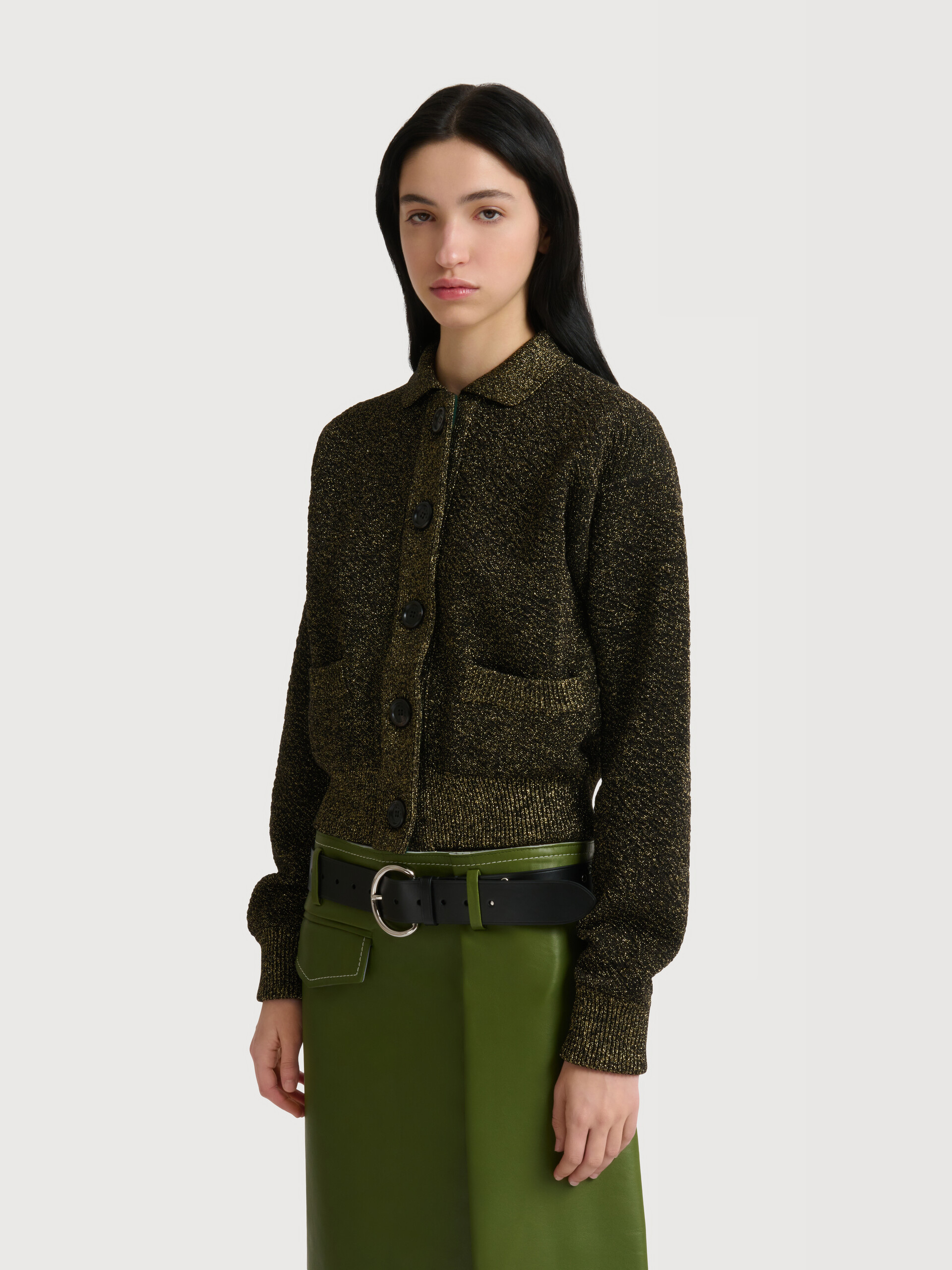 Black wool cardigan with lurex detailing - Pullovers - Image 2