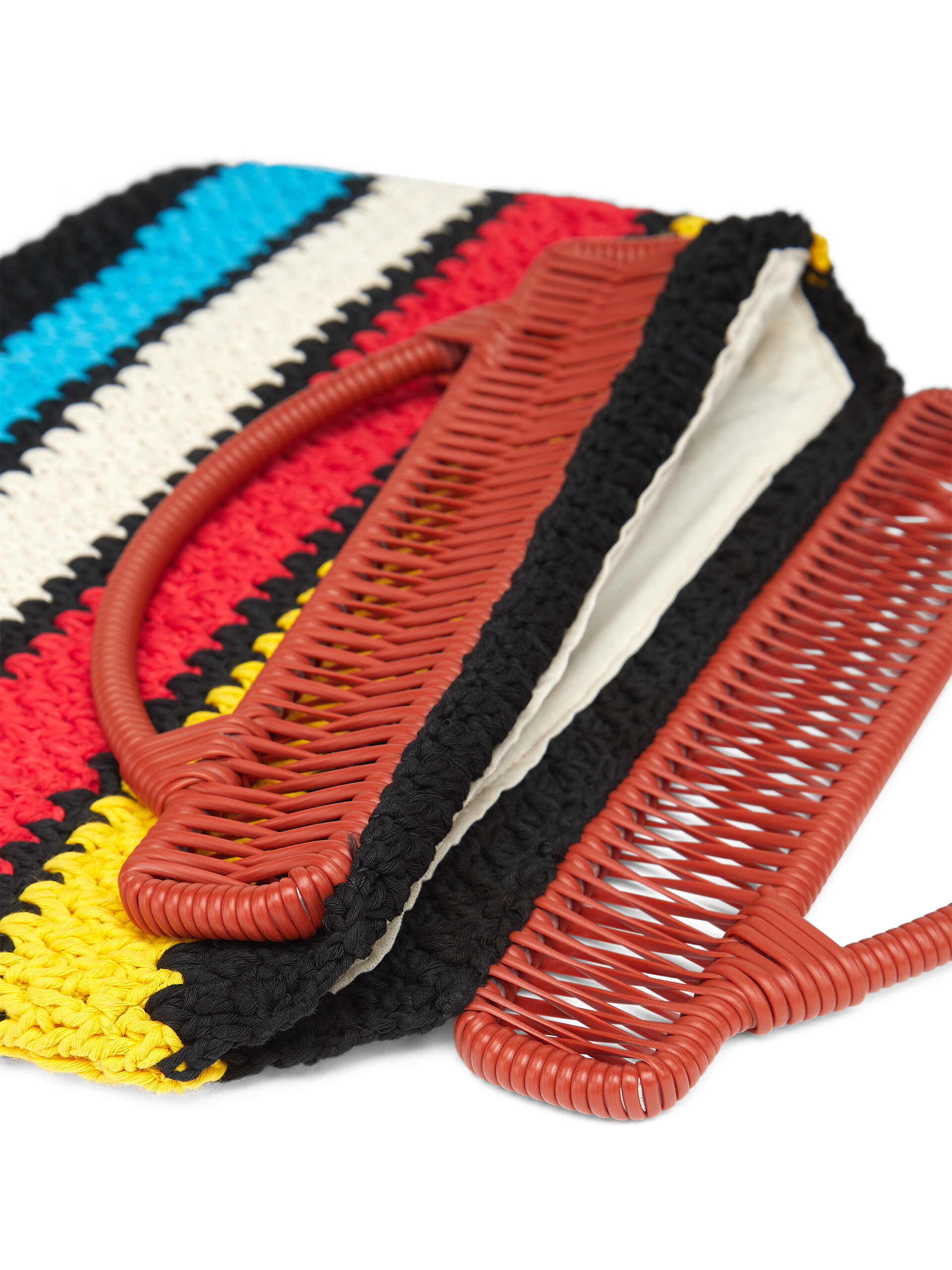 MARNI MARKET frame bag with striped motif in yellow, red, white, pale blue and black crochet cotton blend - Furniture - Image 4