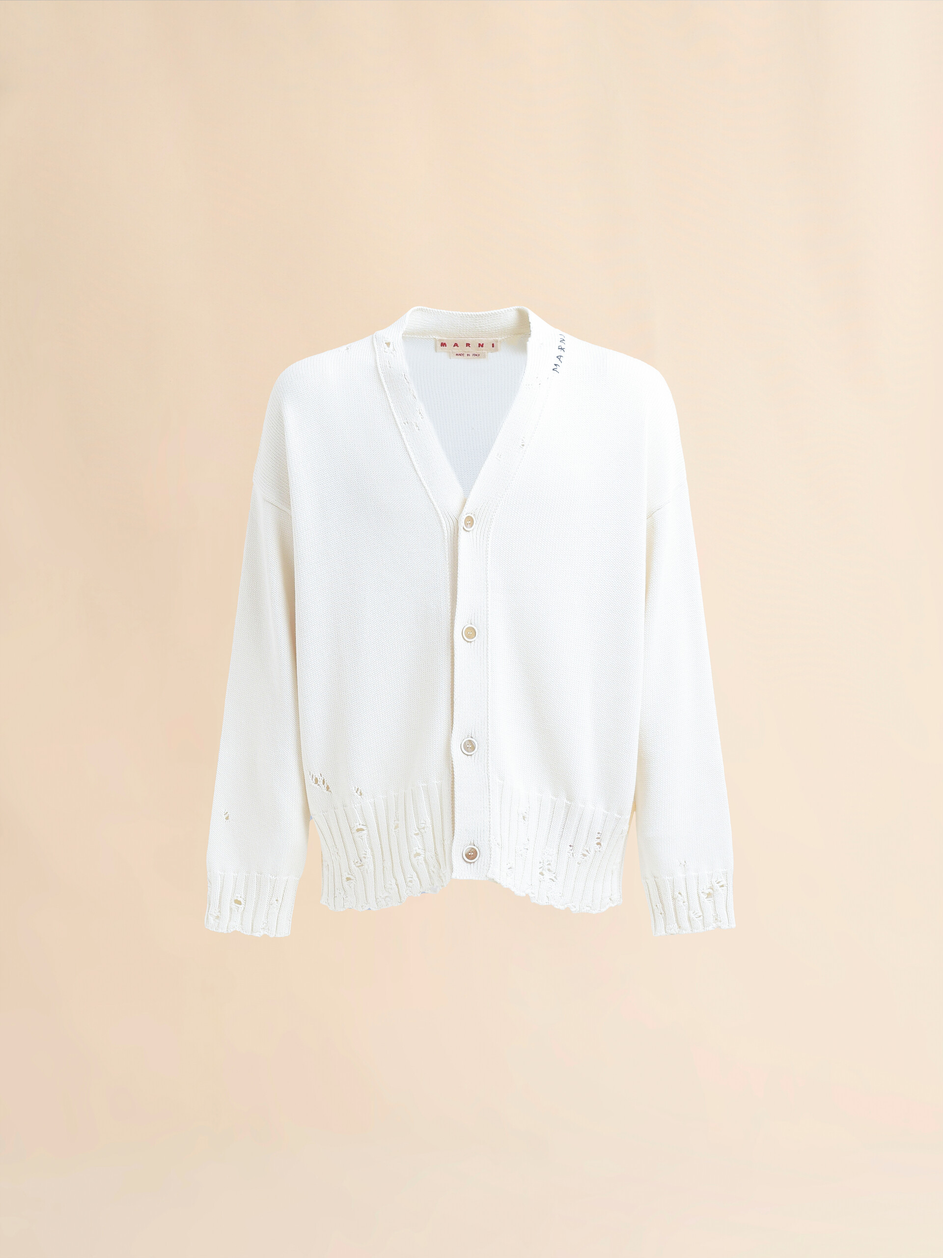 Brown dishevelled cotton cardigan with Marni Mending - Pullovers - Image 1