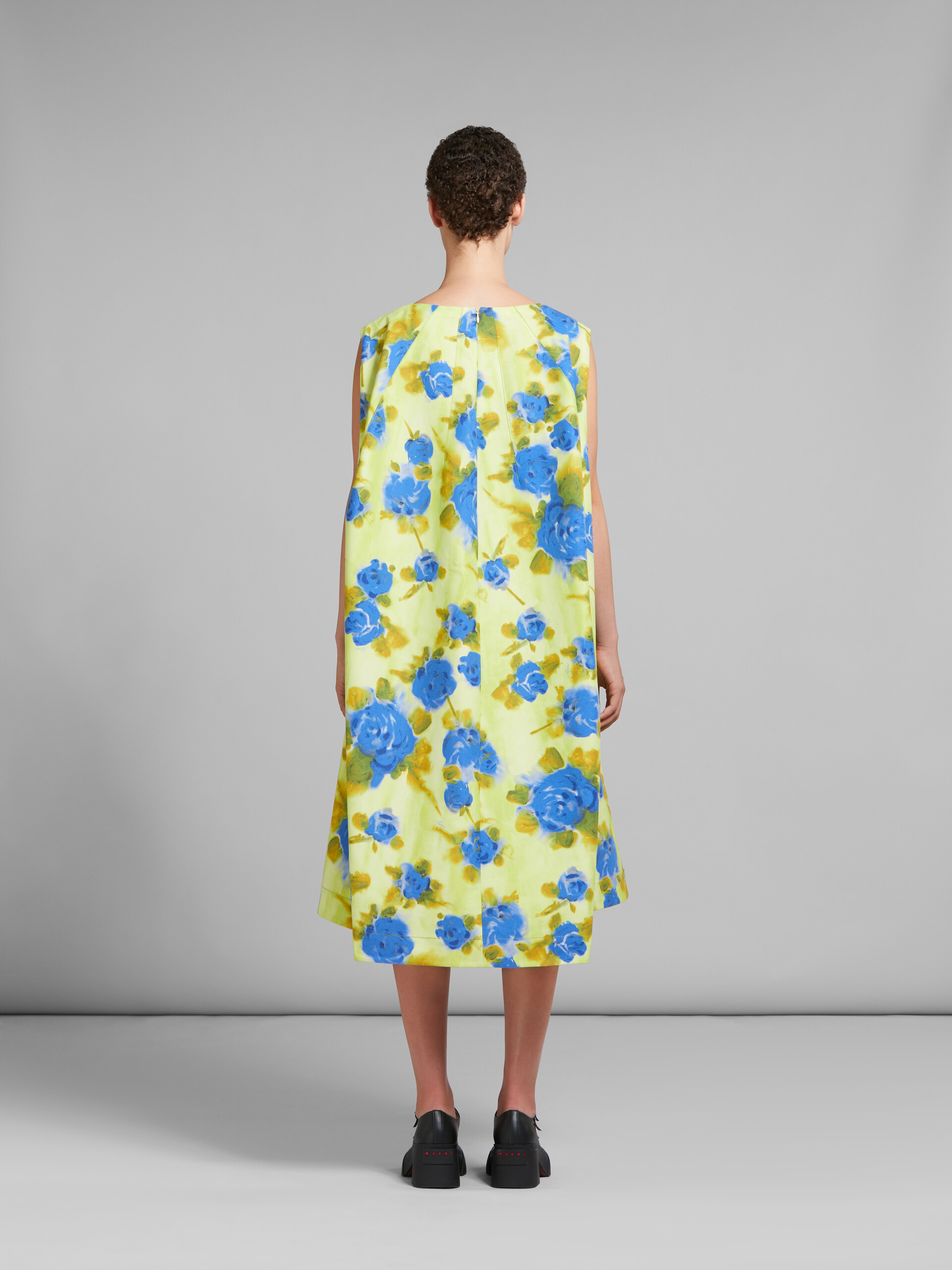 Yellow cady cocoon dress with Idyll print - Dresses - Image 3