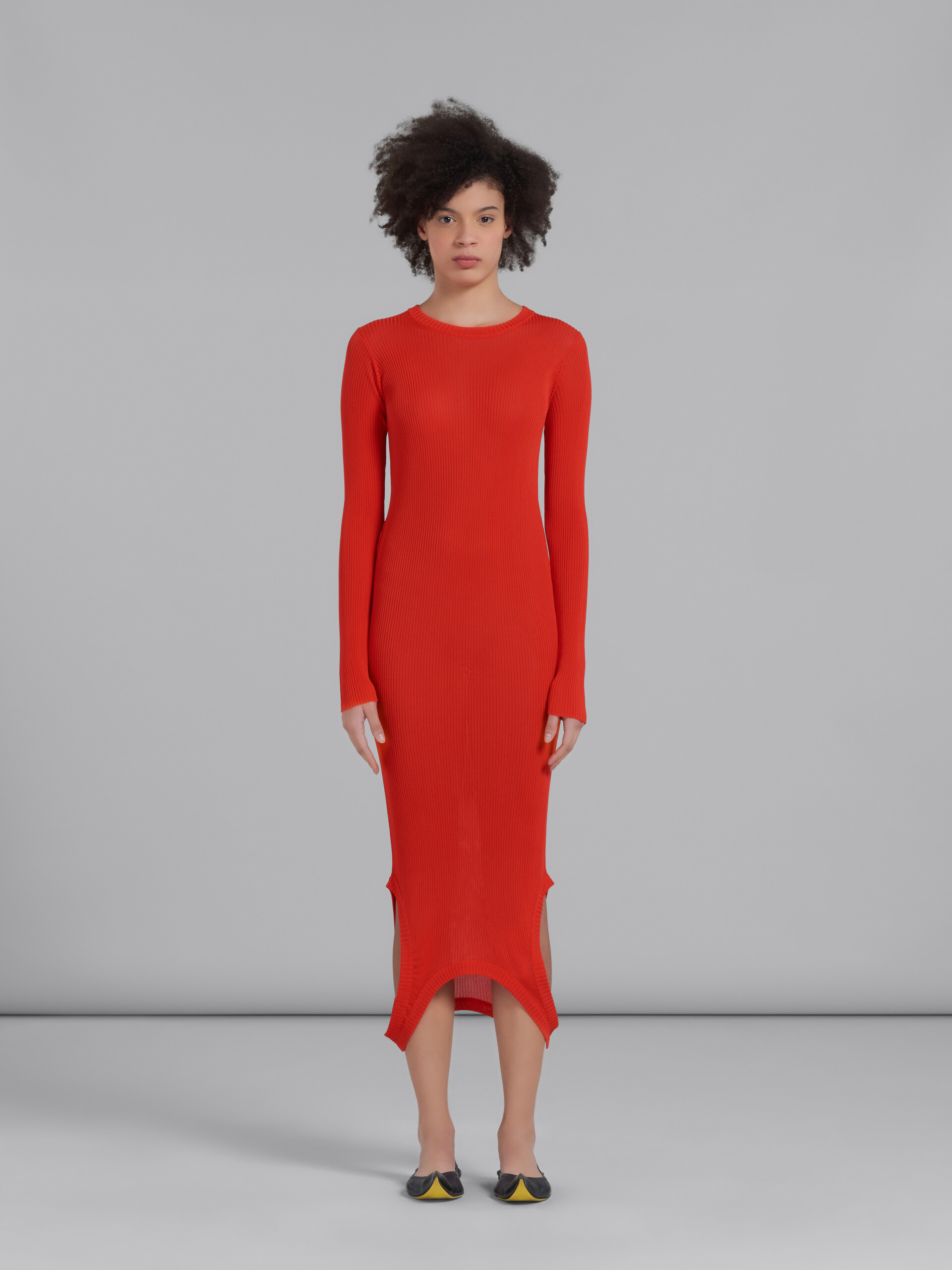Red ribbed dress with press buttons - Pullovers - Image 2
