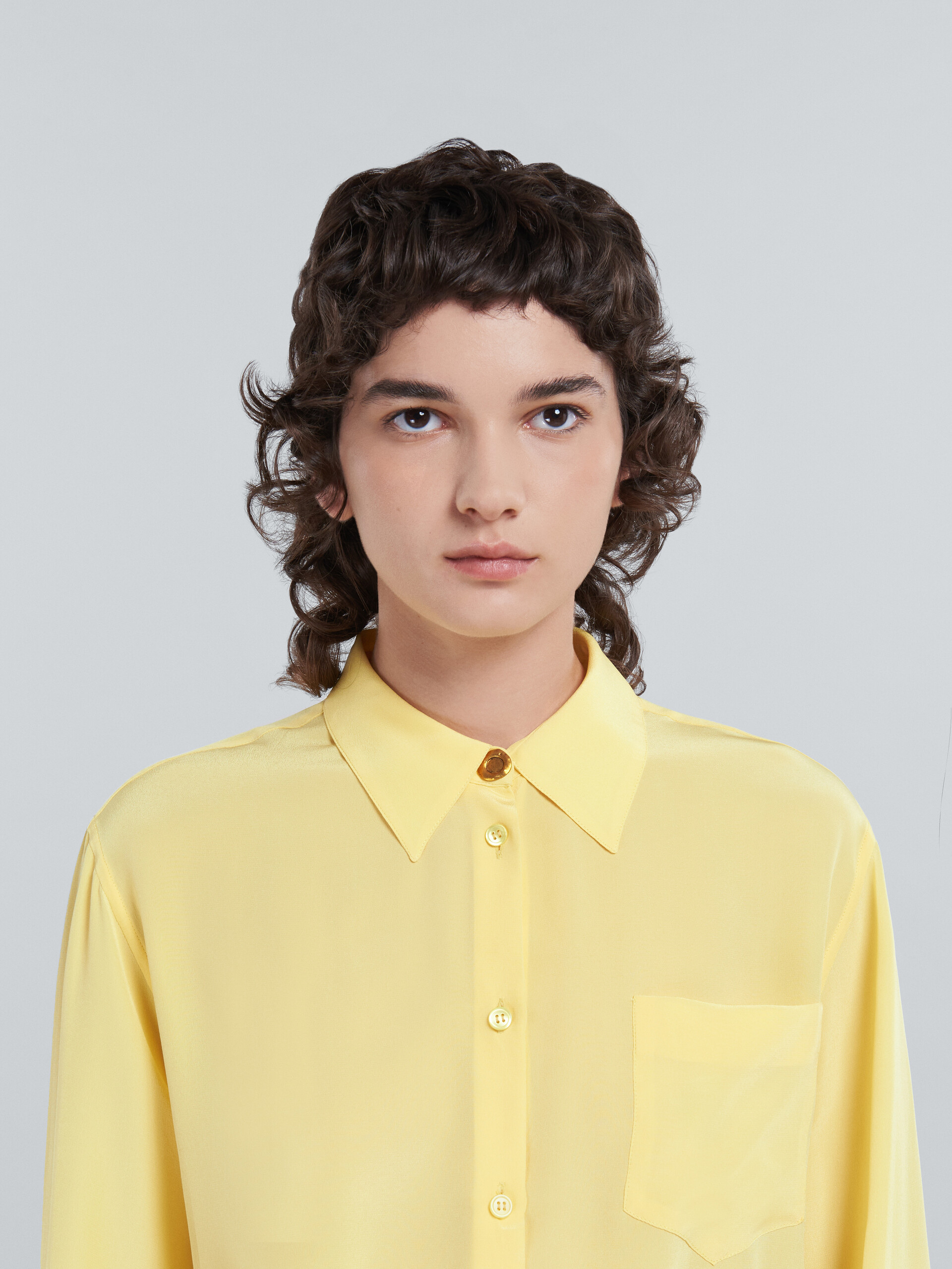 Yellow silk shirt with drawstring - Shirts - Image 4