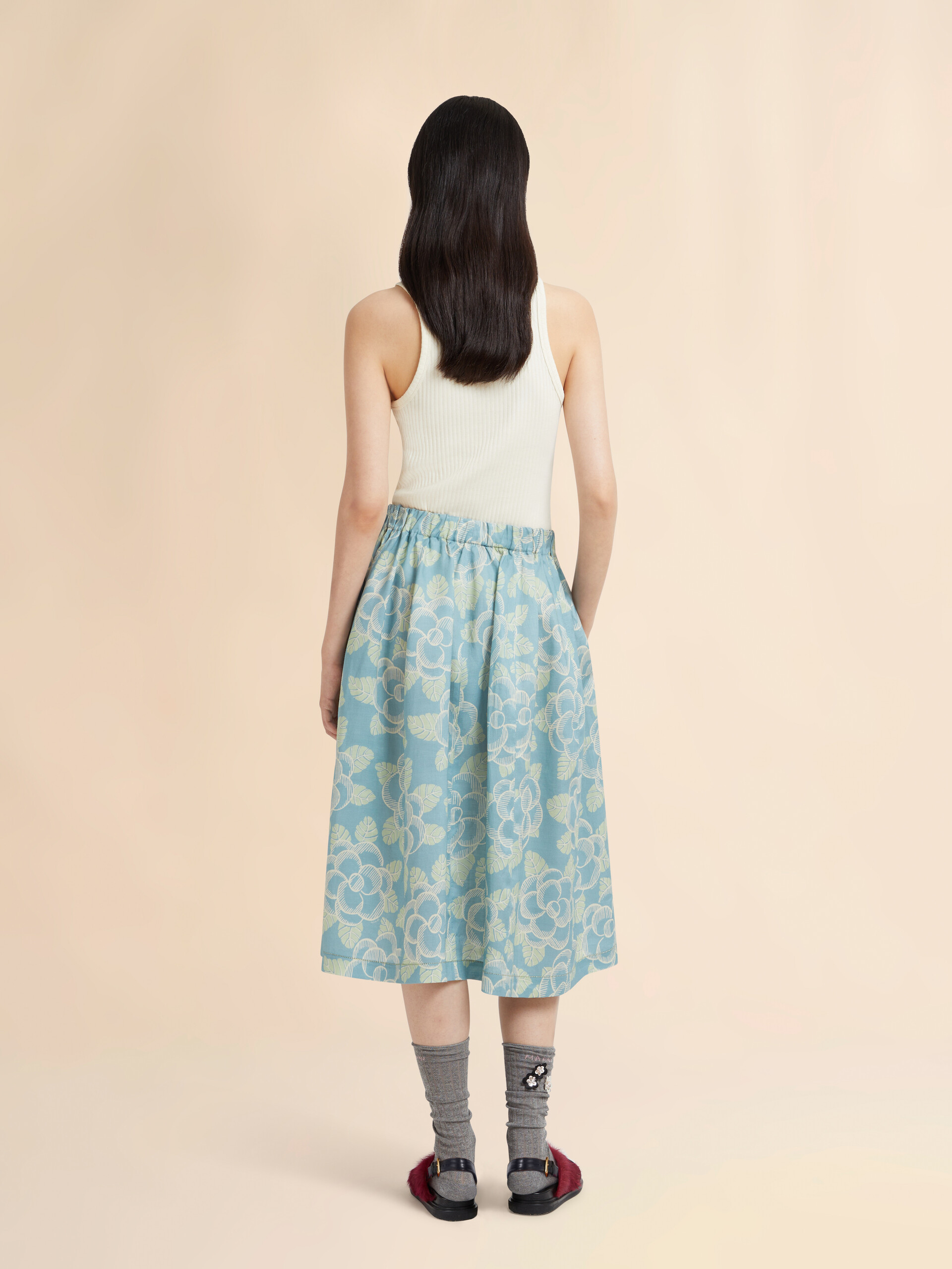 Blue ramie elasticated skirt with Banjo print - Skirts - Image 3