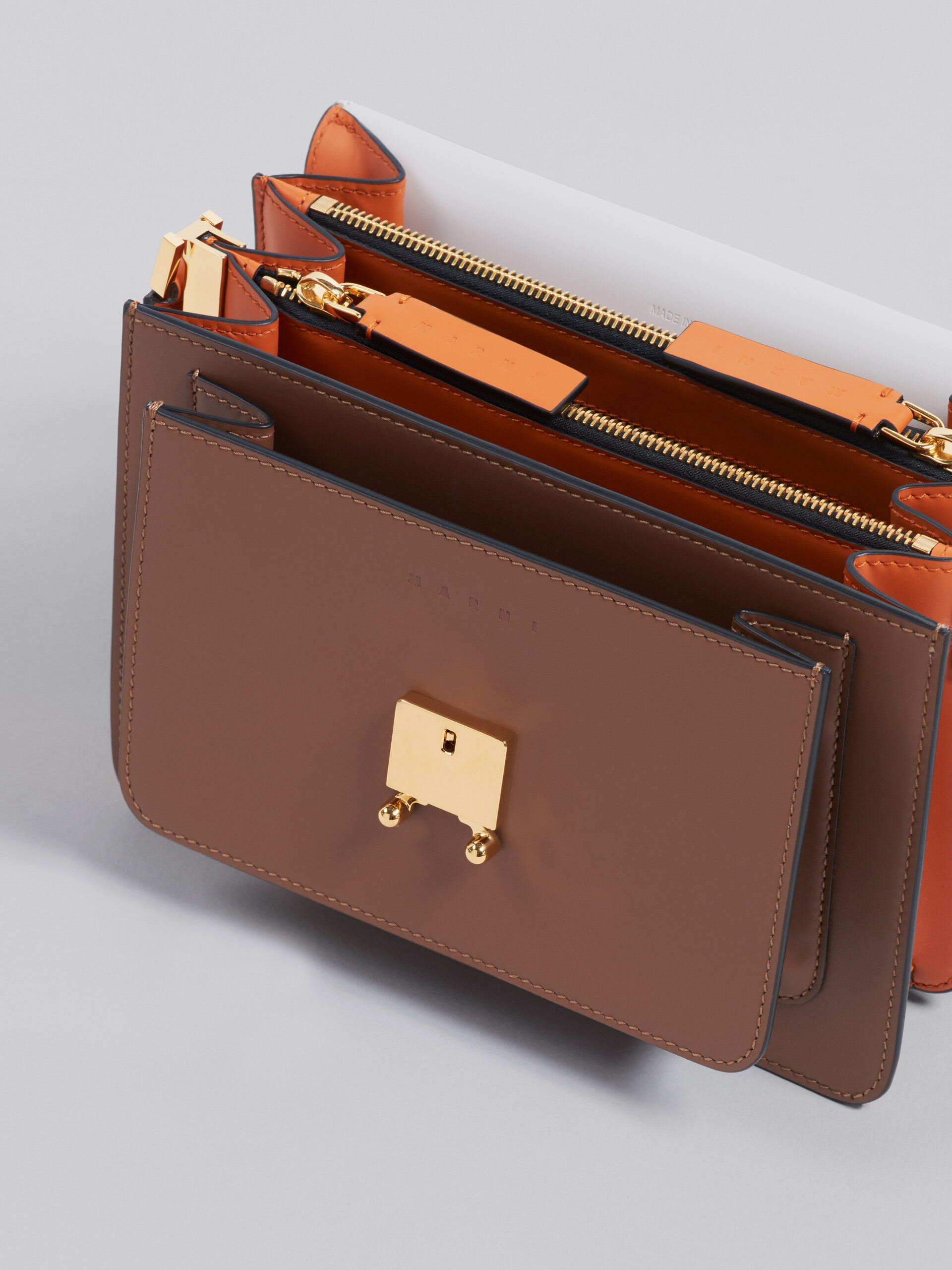 TRUNK medium bag in grey brown and orange leather - Shoulder Bag - Image 3