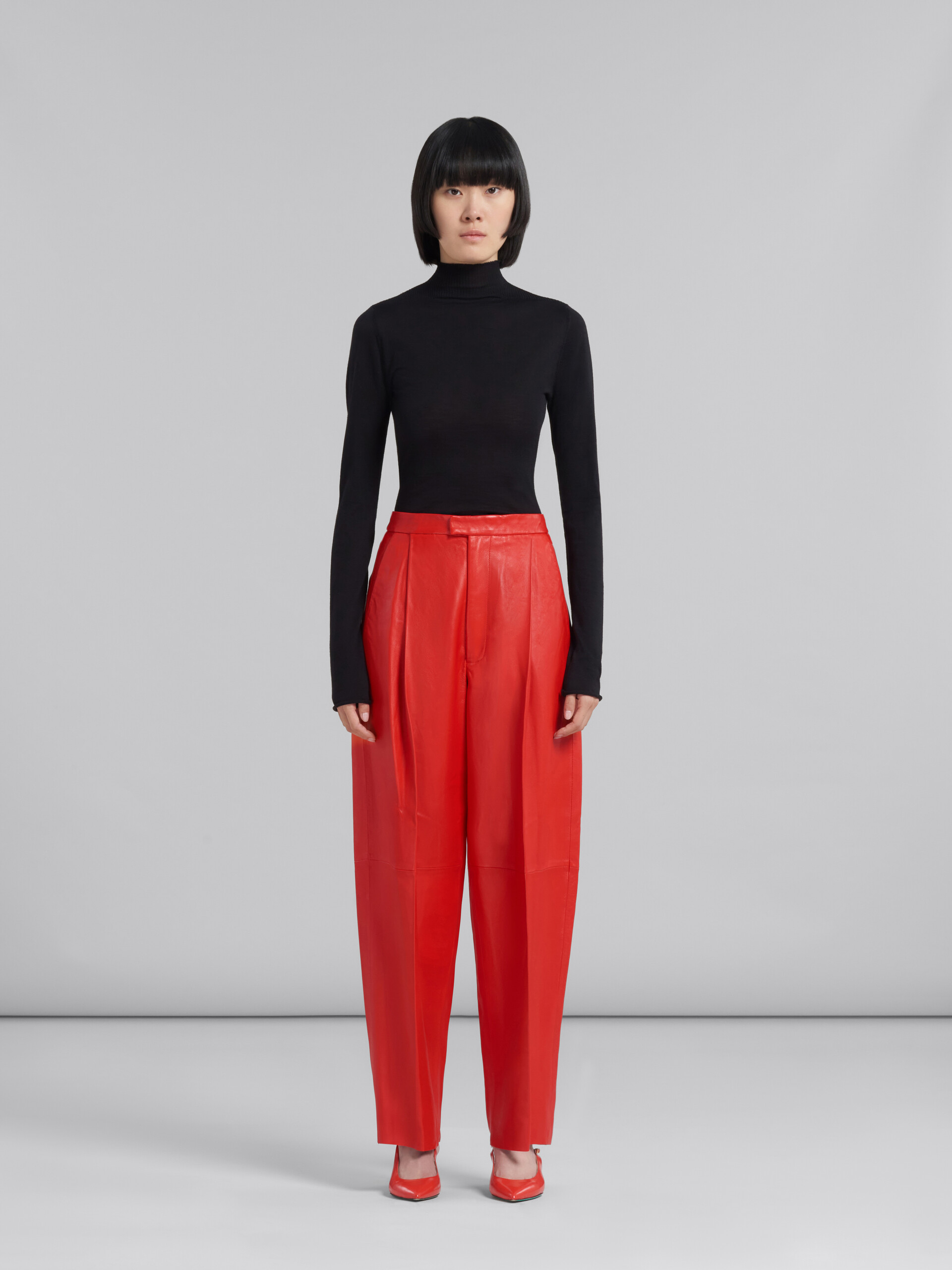 Red nappa leather tailored trousers - Pants - Image 2