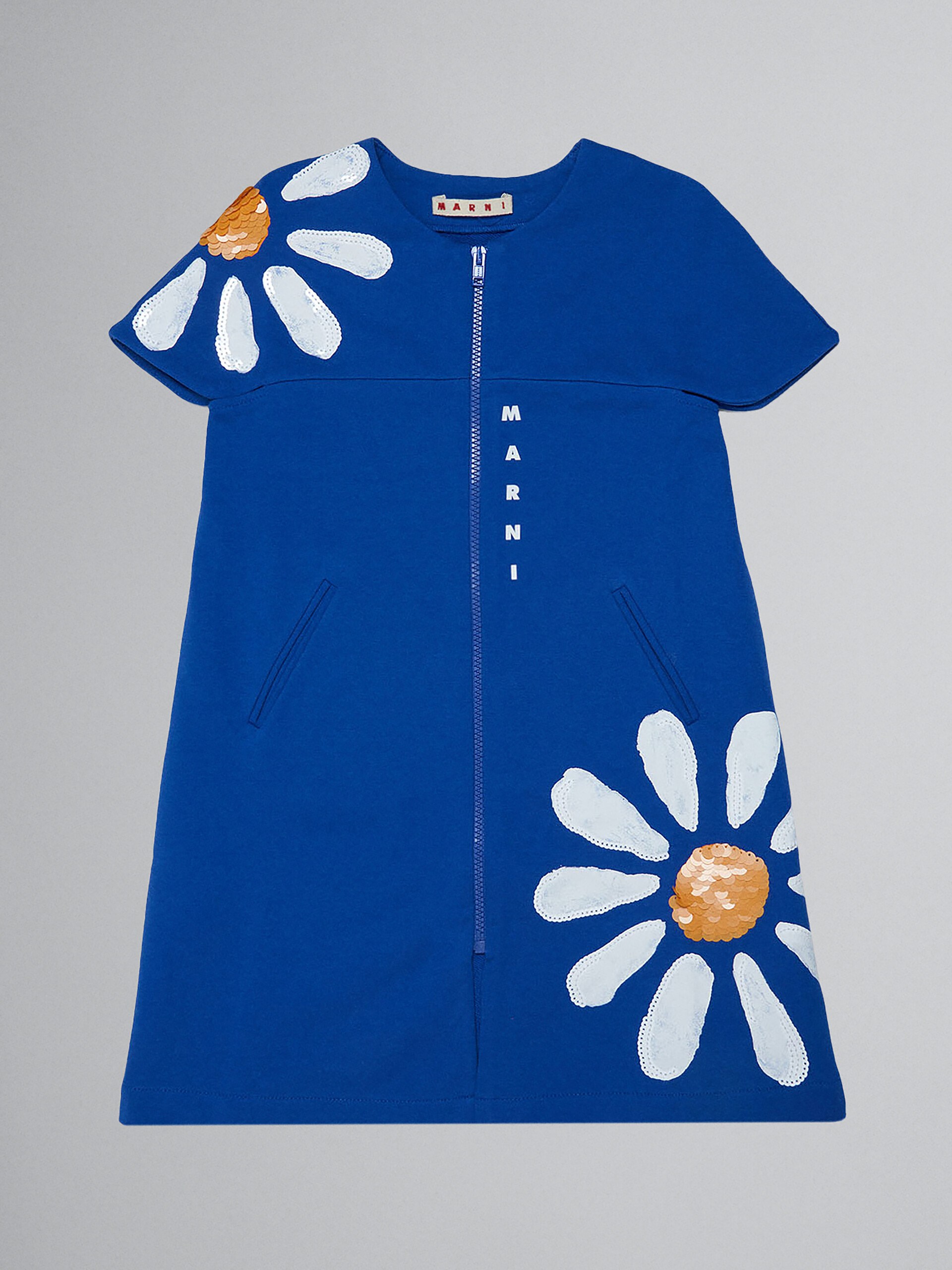 ブルー フリースドレス Daisyプリントとスパンコール装飾 - ドレス - Image 1