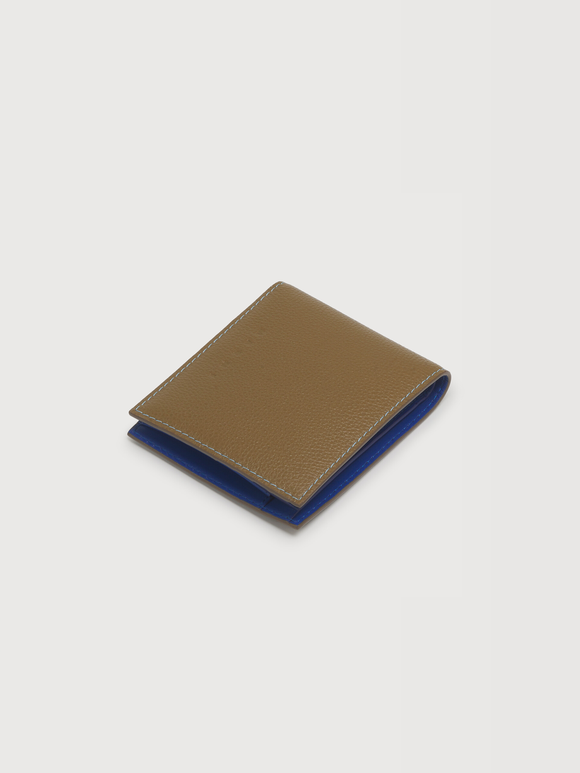 Blue leather bifold wallet with contrast stitching - Wallets - Image 5