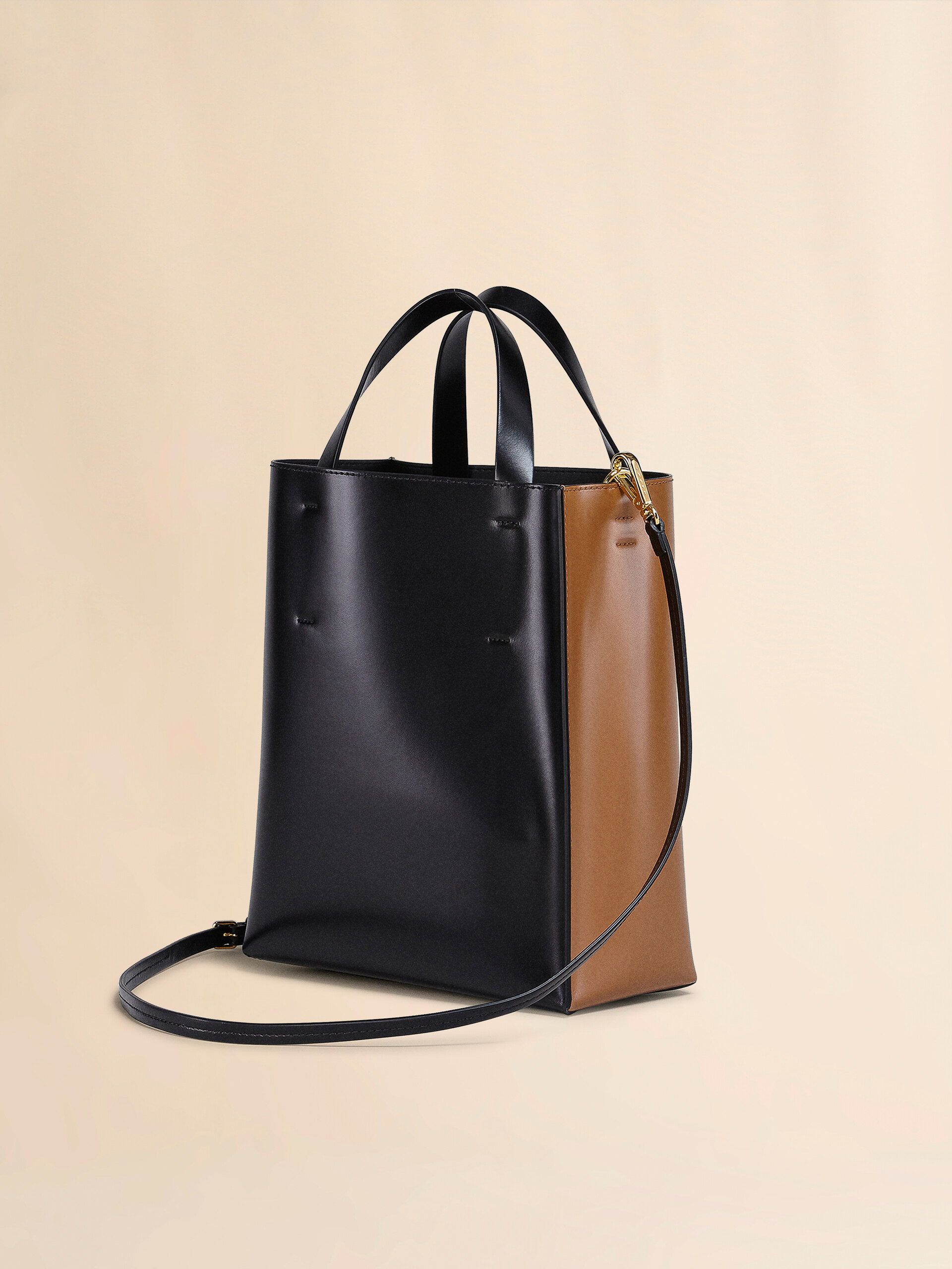 MUSEO bag piccola in pelle marrone e nera - Borse shopping - Image 3