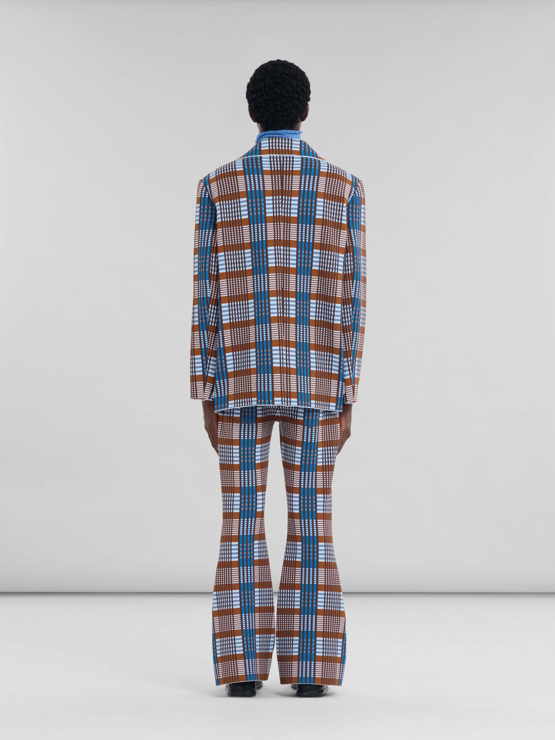 Brown and blue checked techno knit blazer - Jackets - Image 3