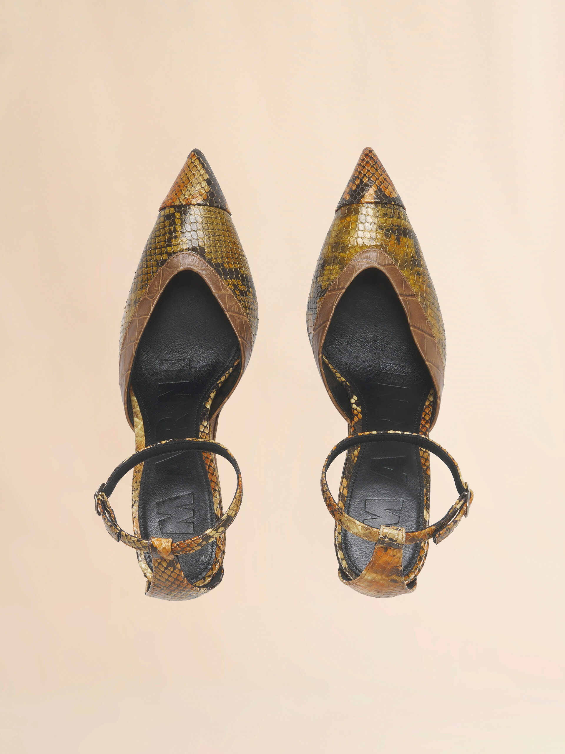 Brown leather pointed-toe wedge with mixed animal print - Pumps - Image 4