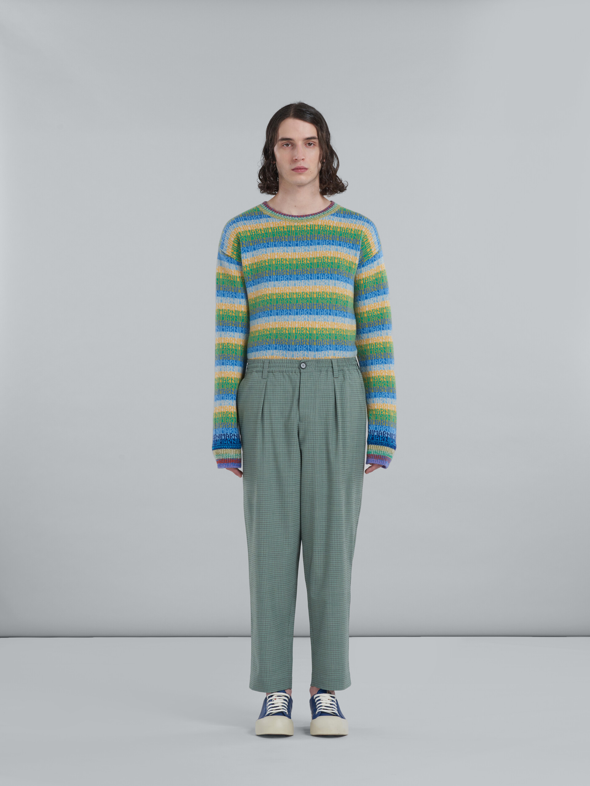 Green cropped trousers in tropical wool with checks - Pants - Image 2