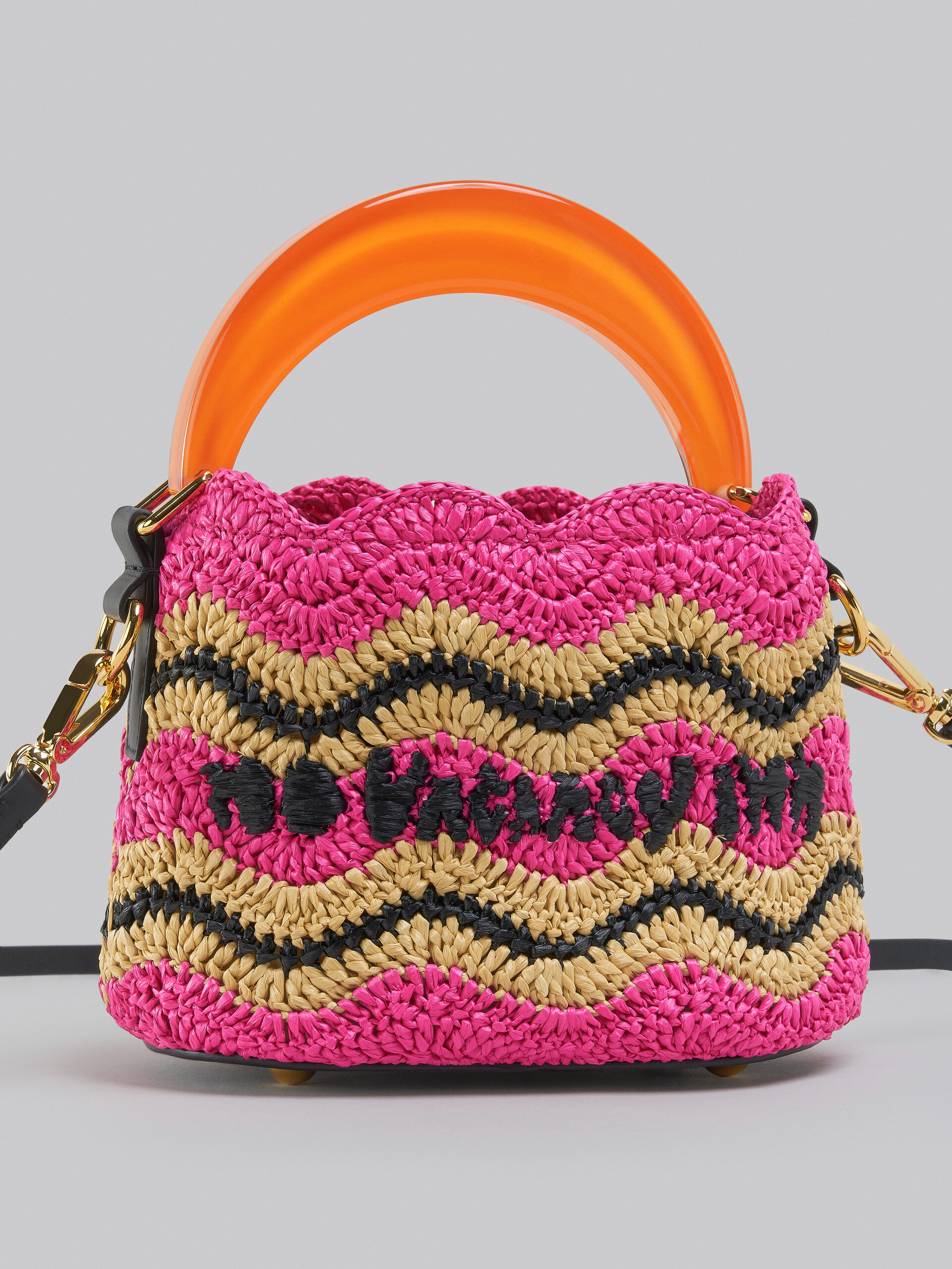 Marni x No Vacancy Inn - Venice Mini Bucket in fuchsia crochet raffia - Shoulder Bag - Image 5
