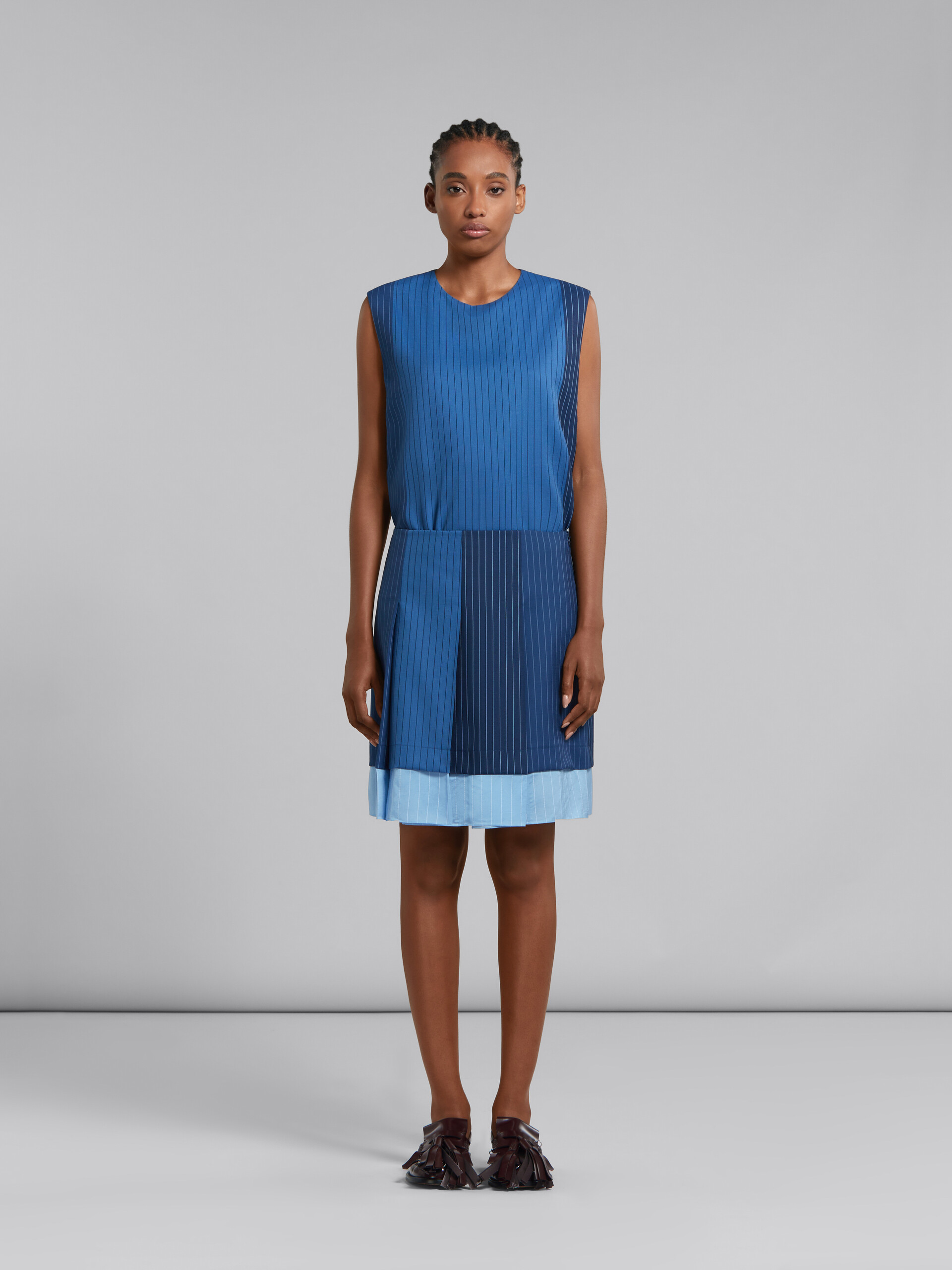 Blue dégradé pinstripe wool mini skirt with pleats - Skirts - Image 2