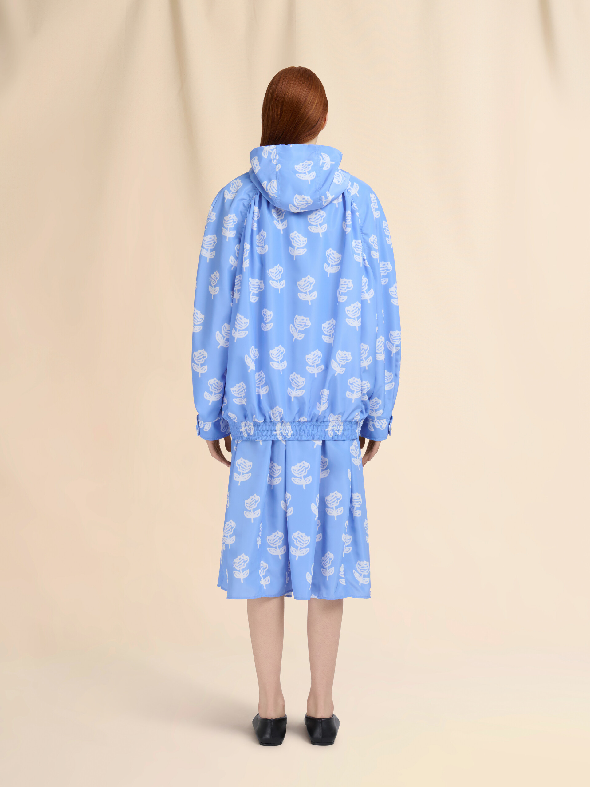 Light blue taffeta bomber with Sprayed Roses print - Jackets - Image 3