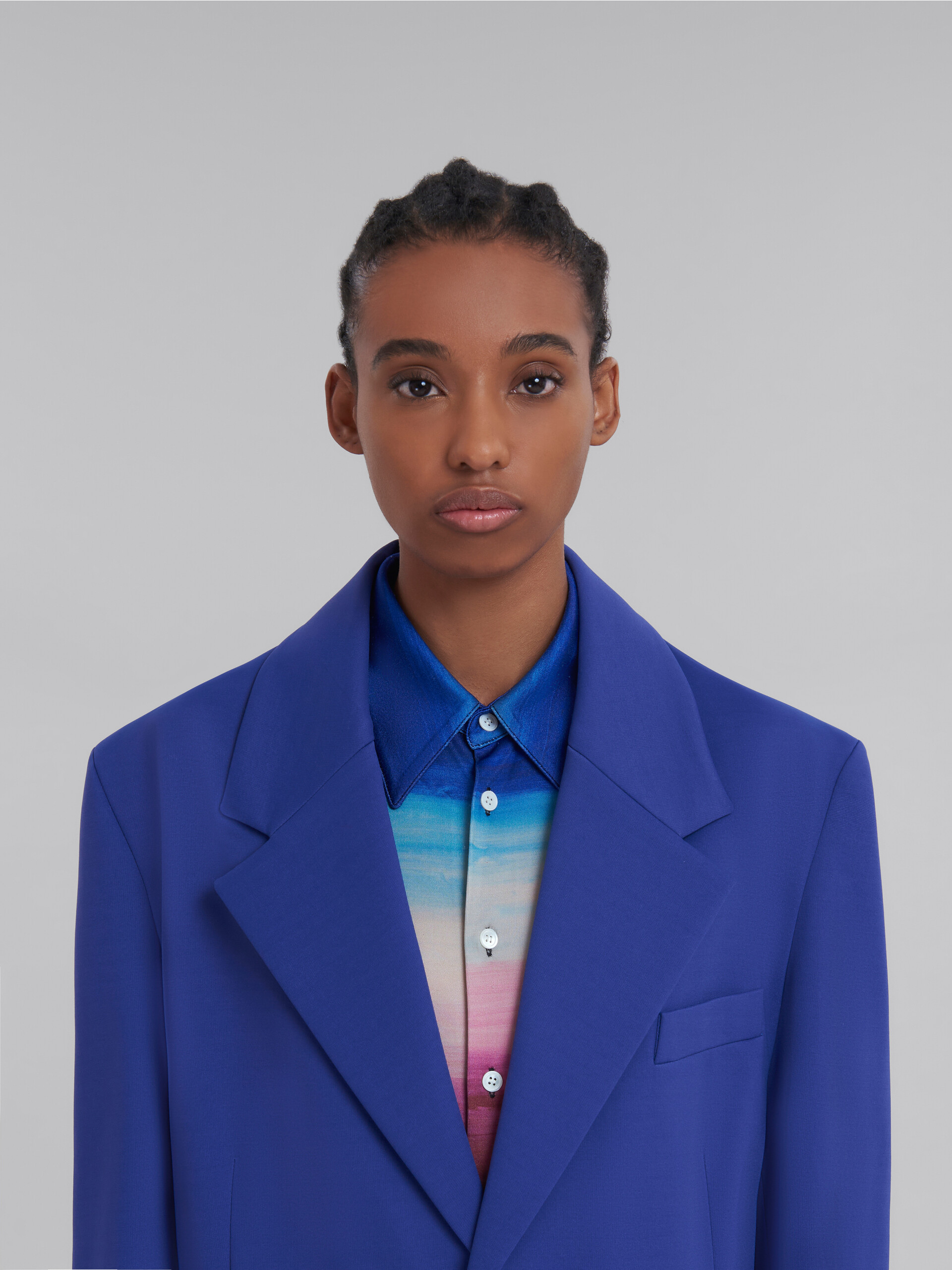 Purple single-breasted jersey coat - Coat - Image 4