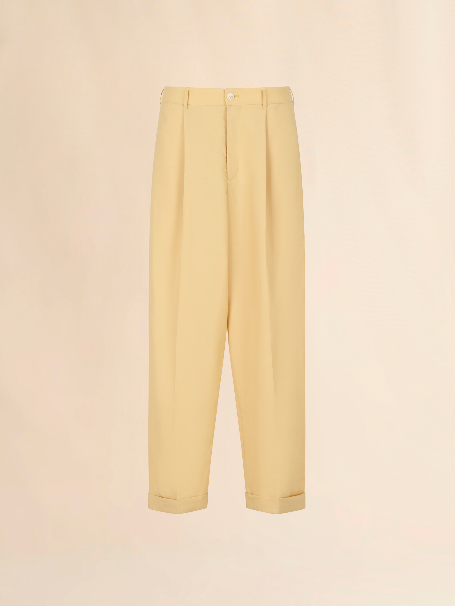 Yellow tropical wool pleated trousers - Pants - Image 1