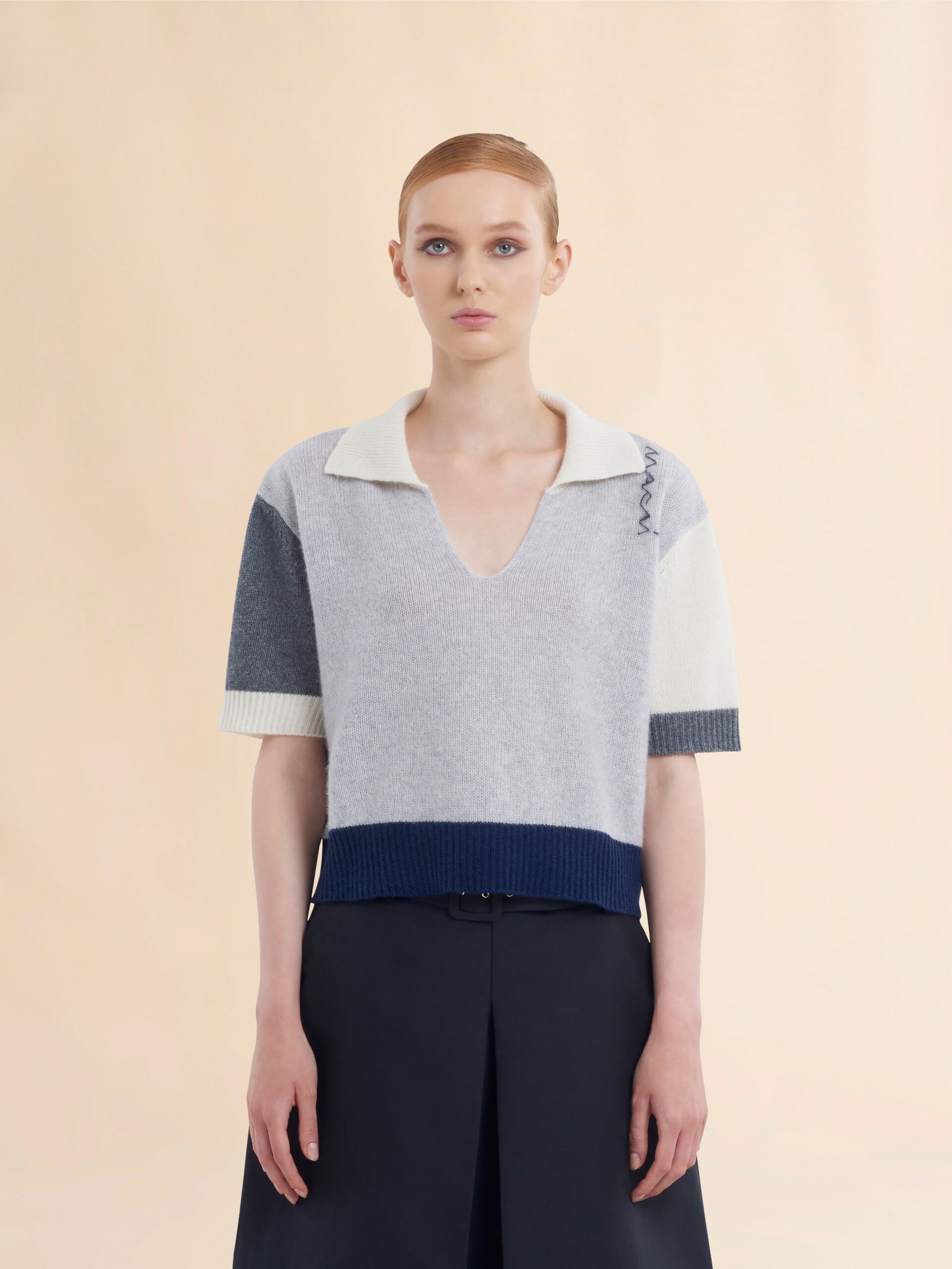 Grey cashmere colour block polo shirt with Marni Symbol - Pullovers - Image 2