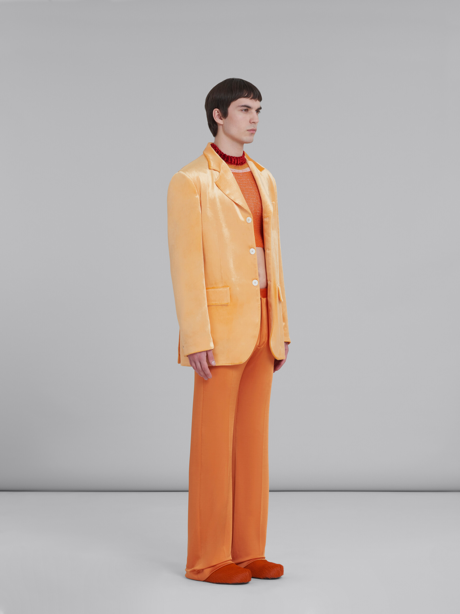 Orangefarbener einreihiger Samt-Blazer - Jacken - Image 6