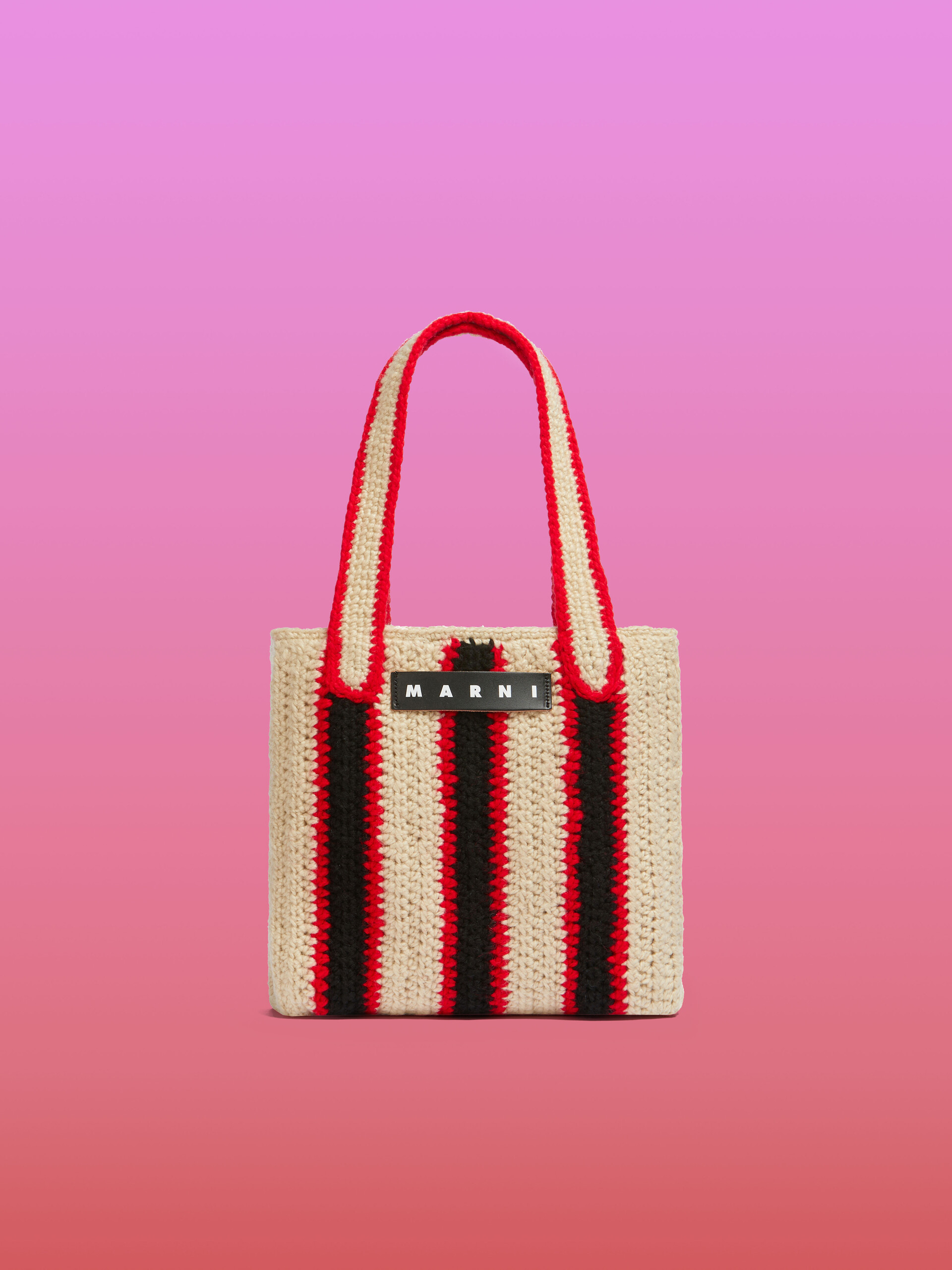 MARNI MARKET shopping bag in striped blue and red crochet - Shopping Bags - Image 1