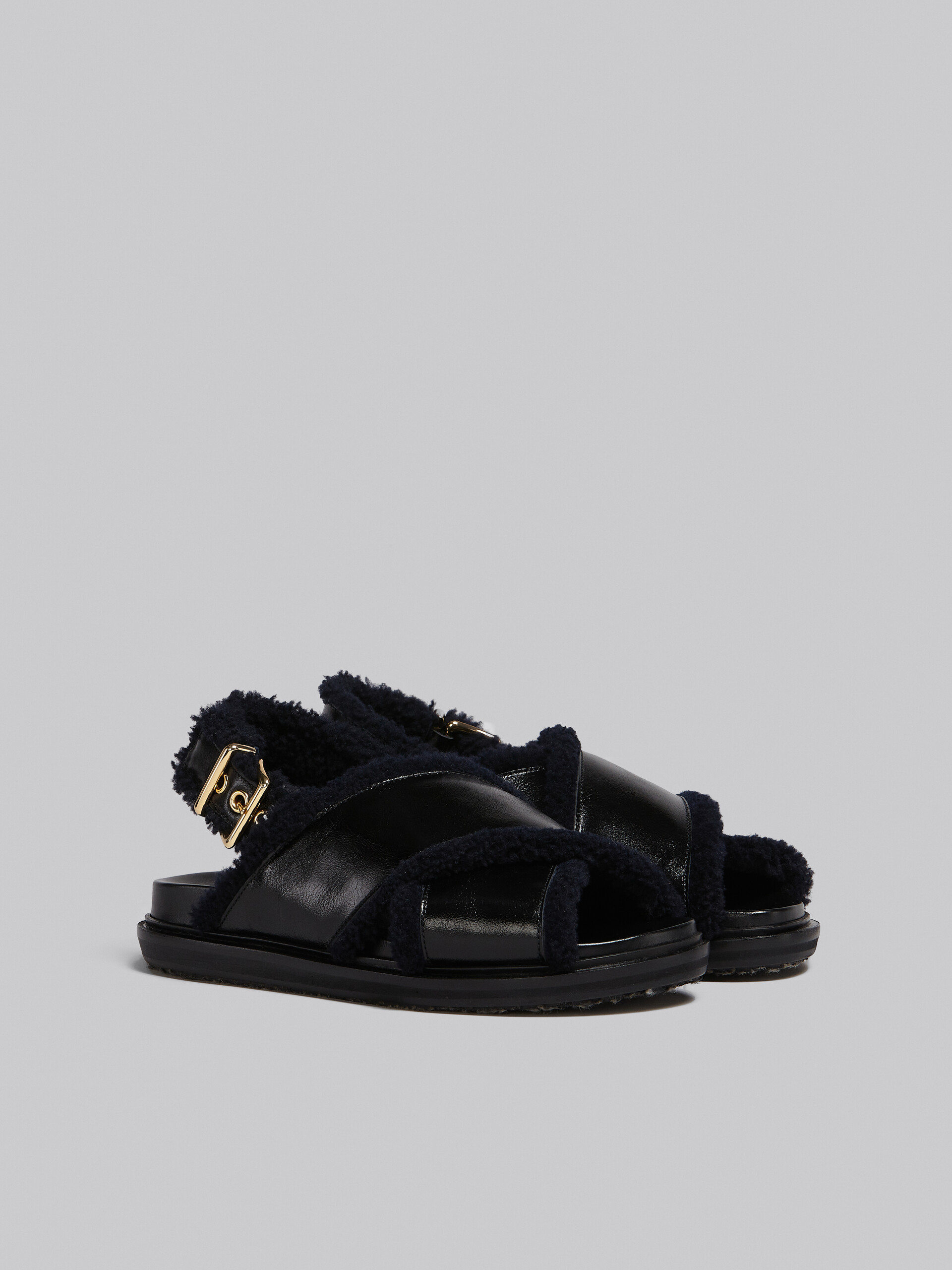Black leather and merinos Fussbett - Sandals - Image 2